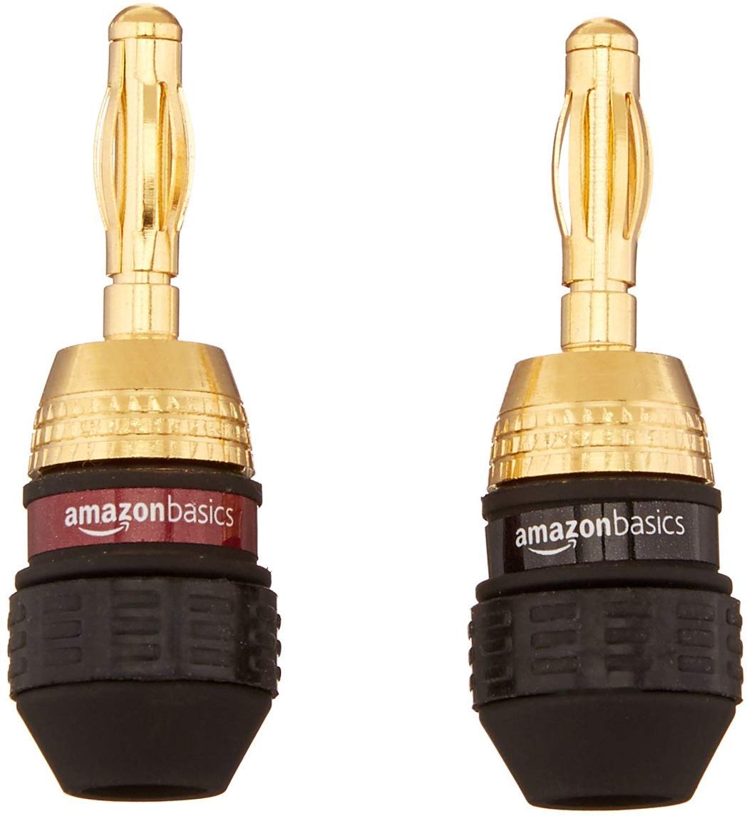 Basics Speaker Connector Banana Plugs,12 Count (1 Pack of 6 Pairs), 0.5 x 0.5 x 1.3 inches, Black
