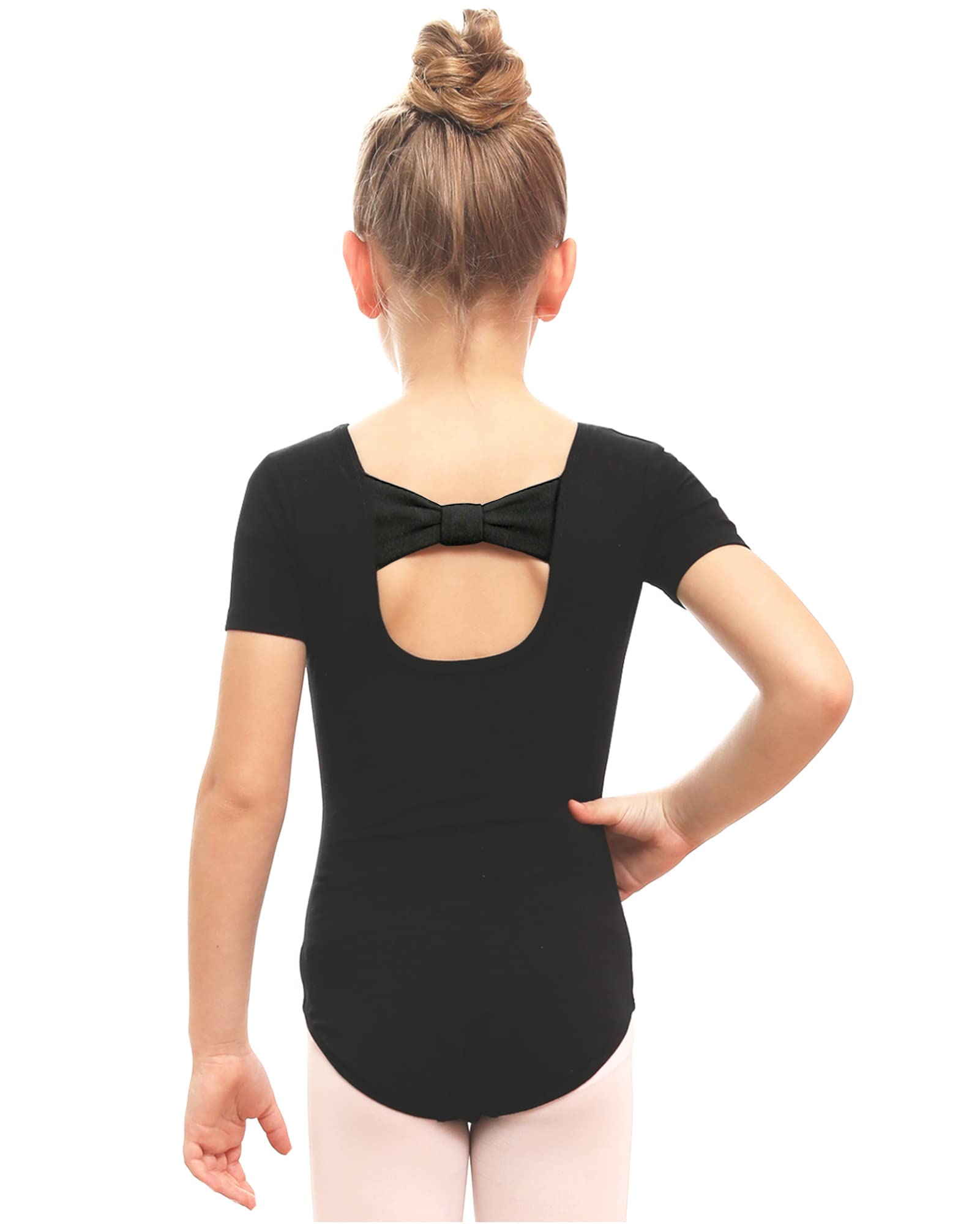 Stelle Leotard for Girls Black Ballet Dance Leotard Gymnastics Outfits with Bow Back (Toddler/Little/Big Kids) (Black, 7 Years)