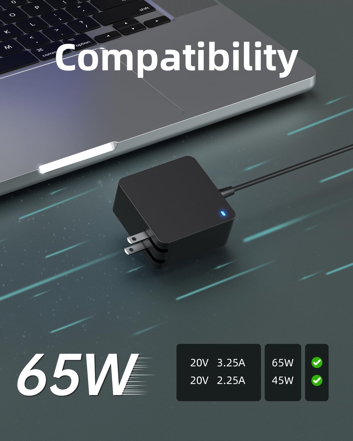 Charger Fit for Lenovo Laptop, Ideapad 3 1 S340 S145 330 320 310, Flex 5, V14 V15 V17, (UL Safety Certified)- Upgraded Version, Foldable Plug, Lengthened Power Cable, Charging Light, 65W 45W