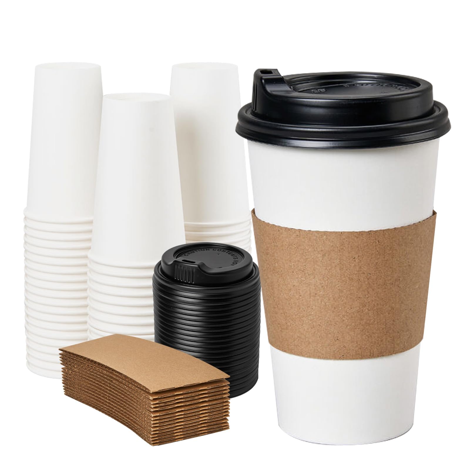 YEEHAW Disposable Coffee Cups with Lids 16 oz 50 Pack, Coffee cups with Lids and Sleeves, To Go Coffee Cups, Hot Paper Cups for Hot Beverages in Party, Family, Office, Upgraded