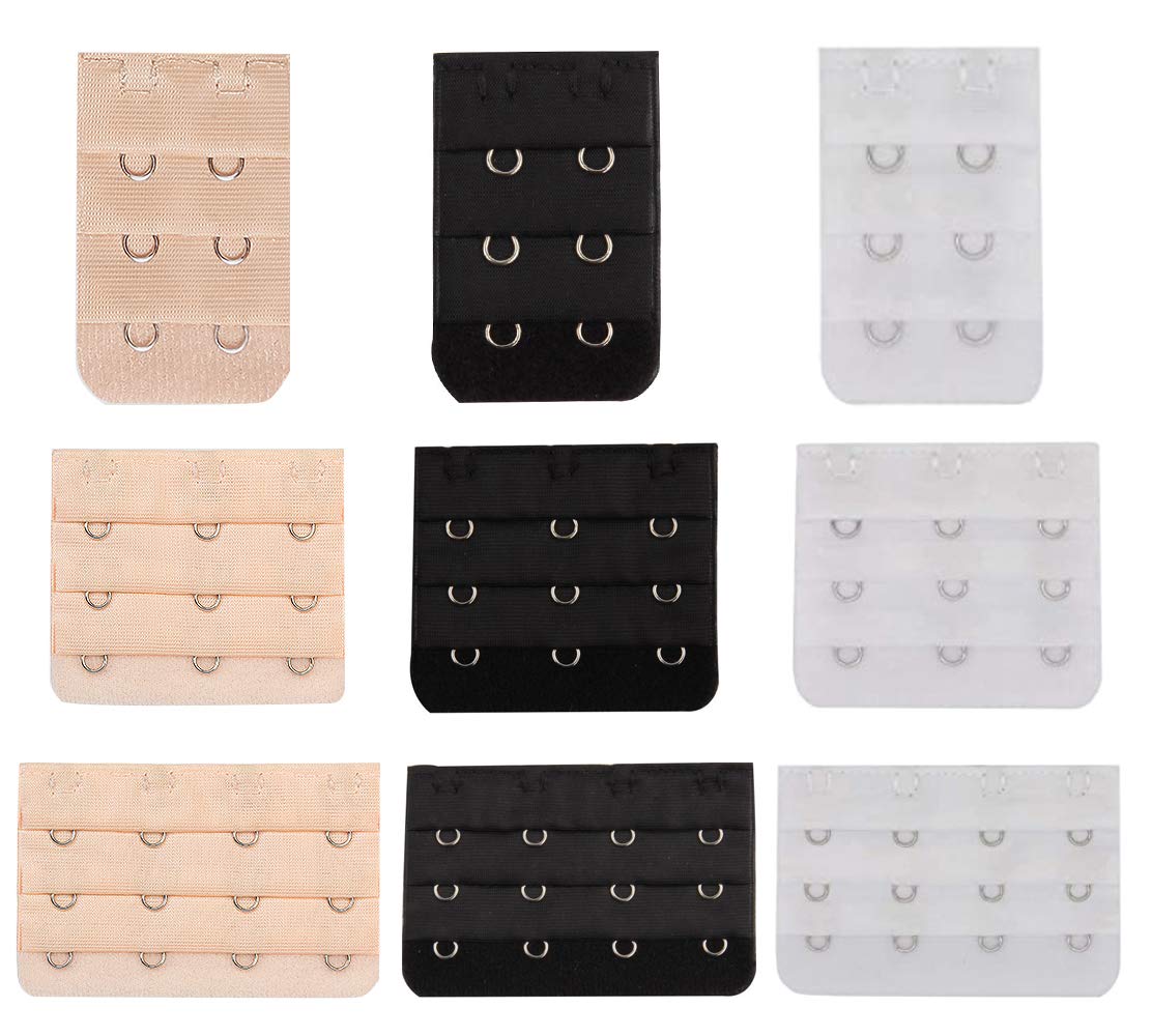 HAALII Women Bra Extender, Bra Extender 2&3&4 Hook 3 Row Band Multi Size Lady’s Breathing Room Soft Comfortable Elastic Extension Strap 9pcs