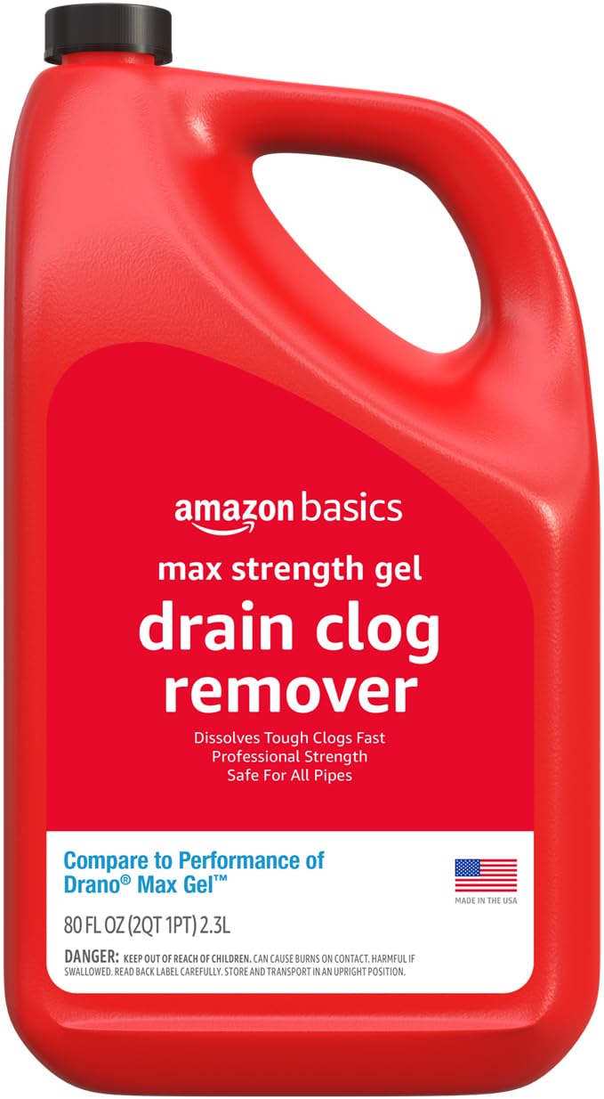 Basics Max Strength Drain Cleaner Hair Clog Remover Gel - Unclogs Hair and Grease, 80 Fl Oz