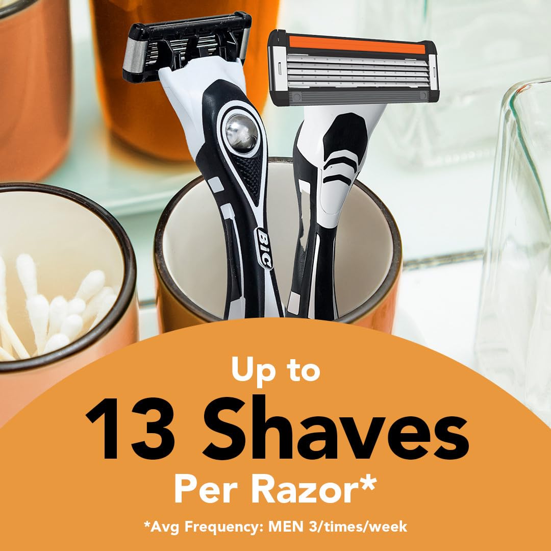 BIC Flex 5 Refillable Refill Razor Cartridges for Men, Long-Lasting 5-Blade Razors for a Smooth and Comfortable Shave, 8 Refill Cartridges
