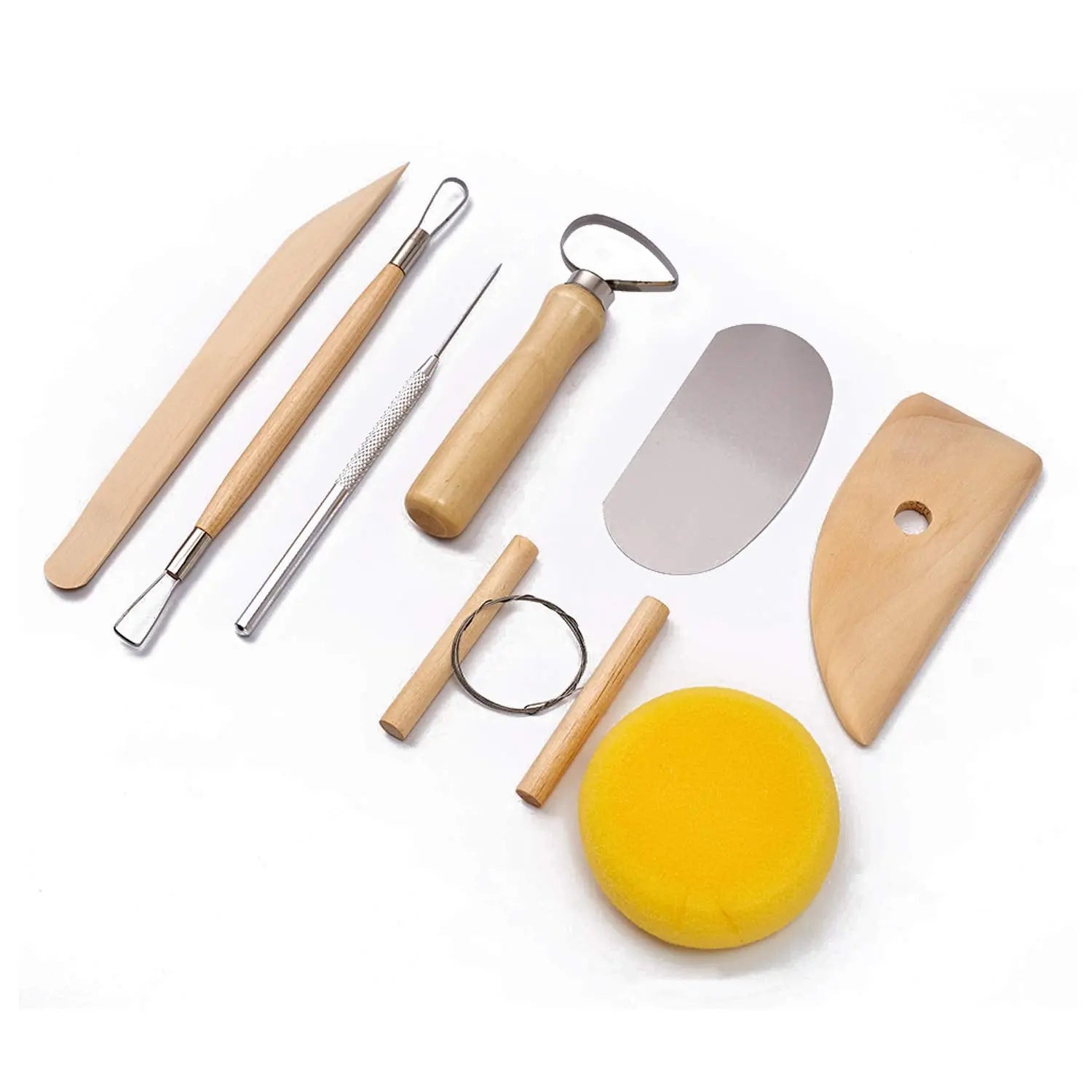 S & E TEACHER'S EDITION 8 Pcs Pottery & Clay Sculpting Tools, Double-Sided, Smooth Wooden Handles.