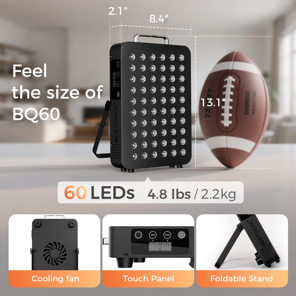 BestQool Red Light Therapy, Dual Chip Clinical Grade LED Device with Near-Infrared Light 660nm 850nm High Power Panel, Ideal for Body, Face, Recovery, Improve Sleep, Skin Health, 105W (Black 60)