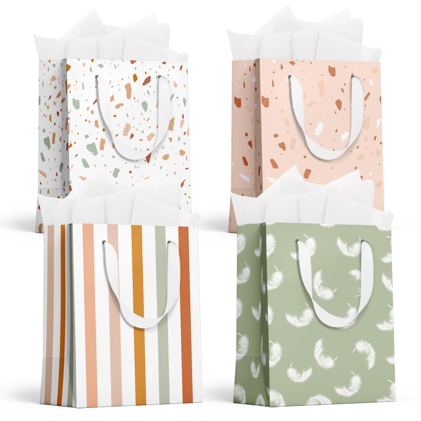 slapaflife Gift Bags Medium Size, Tissue Paper for Gift Bags Incl.Cards & Self-adhesive Envelope - Reusable & For Birthday, Mothers Day, Wedding, Baby Shower and Any Occasion.(4 Pack- 9")