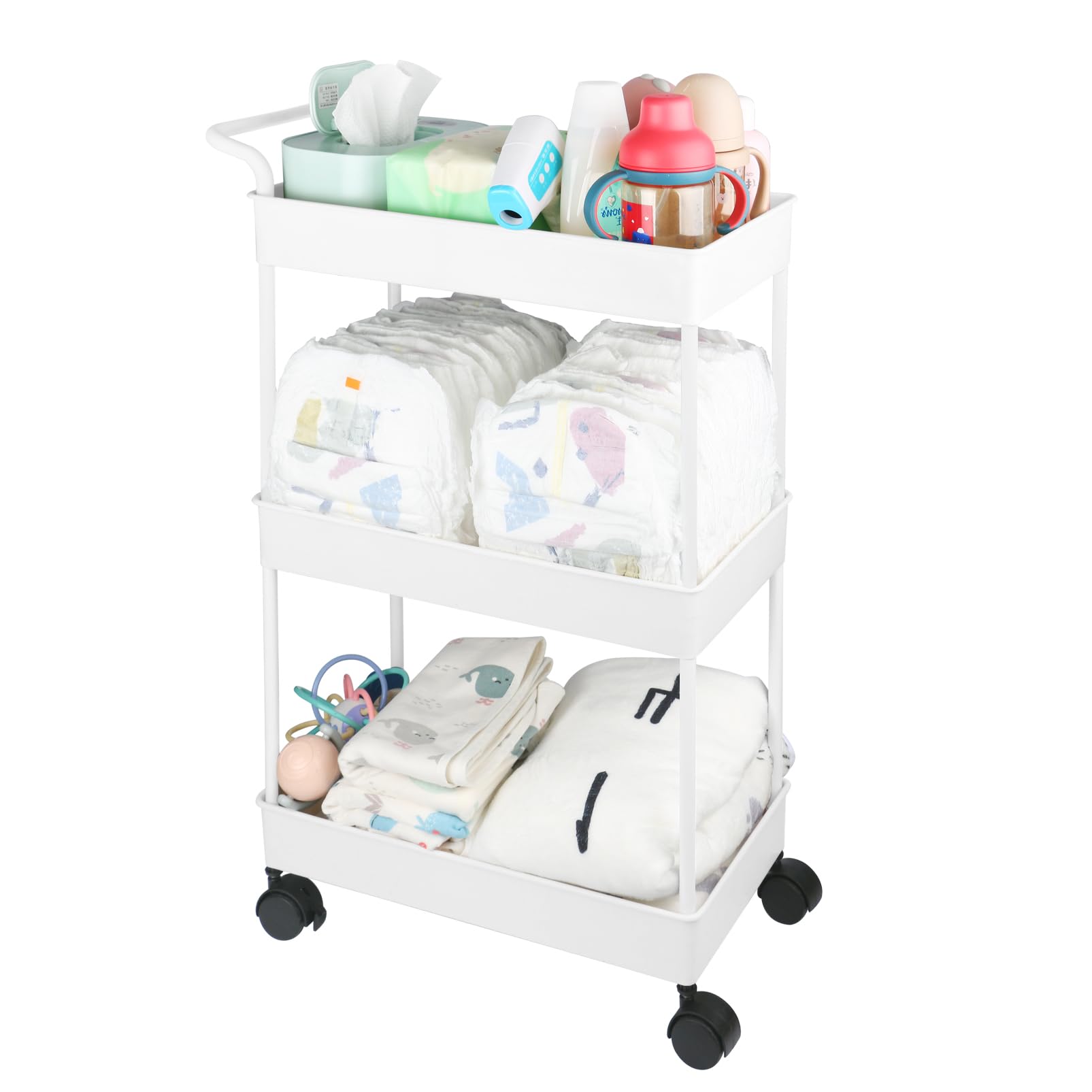 Volnamal Baby-Windelkorb, beweglicher Kunststoff-Rollwagen für Neugeborenen-Babyzimmer-Utensilien, Windel-Aufbewahrungskorb-Organizer für Wickeltisch & Kinderbett, einfach zu montieren, Beige