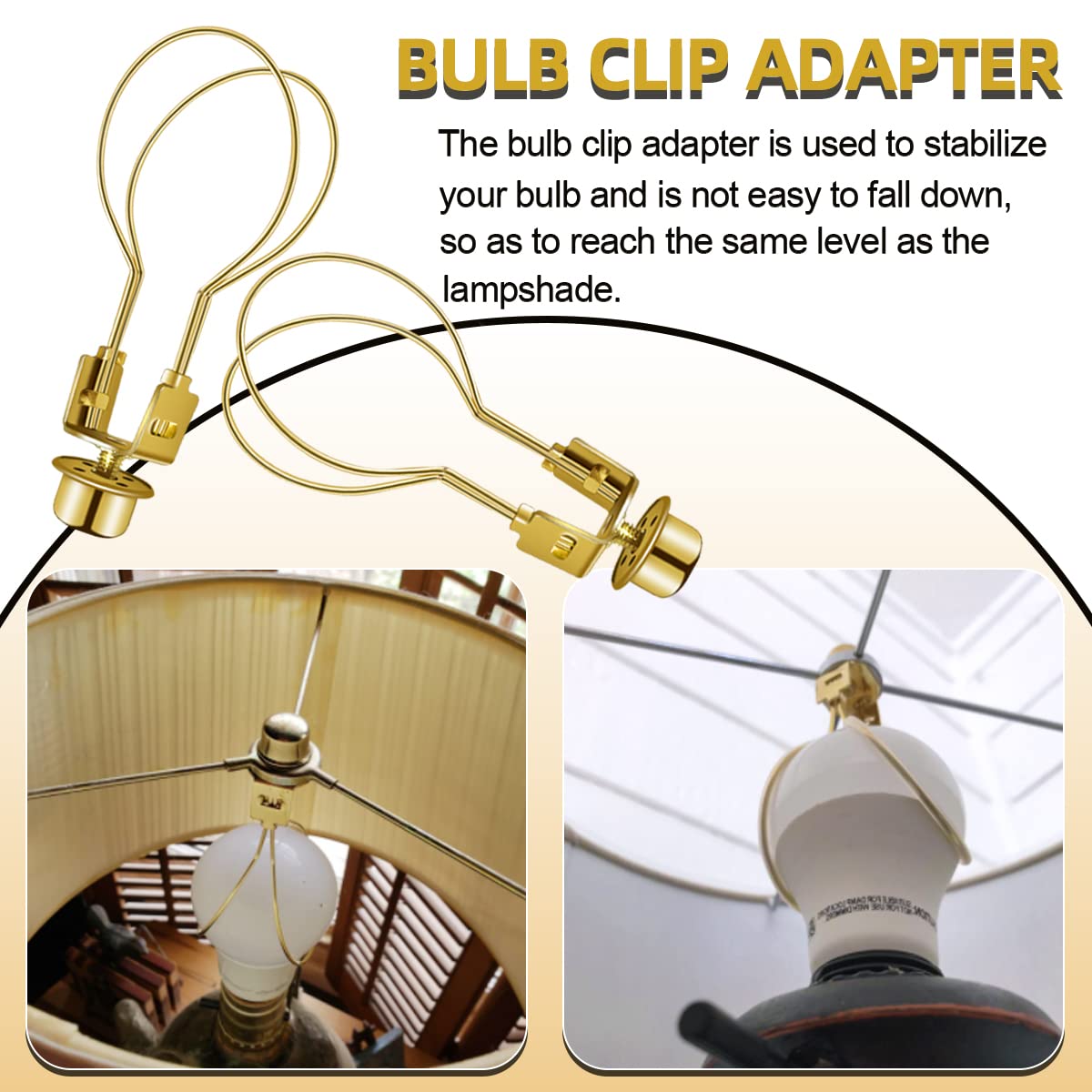 Lamp Holder for Clip-on Light Bulbs with Levellers, Include Finial - DIY Adapter for Shades (1 Pc, Gold)