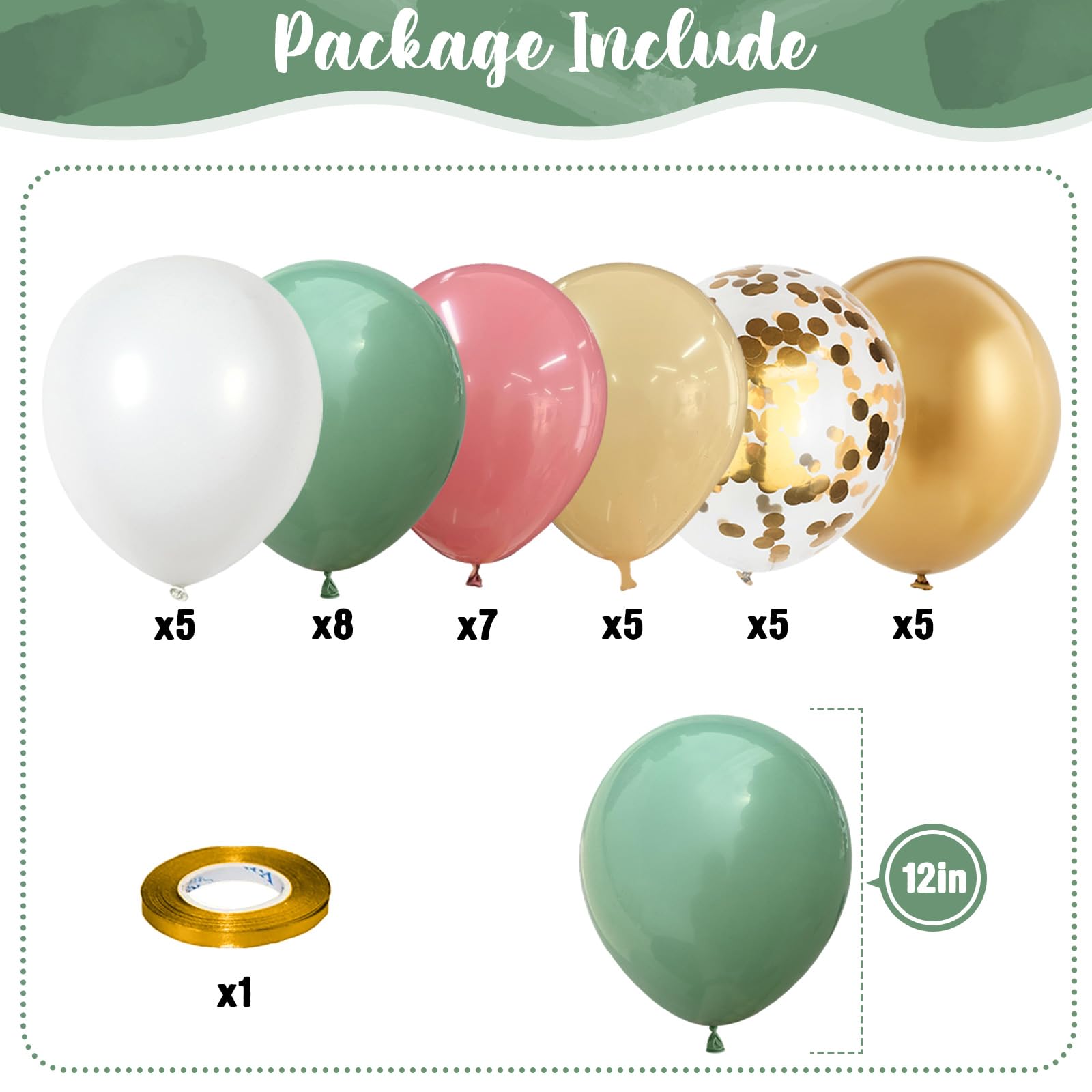 Sage Green and Dusty Pink Balloons, Retro Pink and Green White Gold Confetti Baby in Bloom Balloons for Girls Women Fairy Floral Wildflower Birthday Woodland Baby Shower Garden Tea Party Decorations