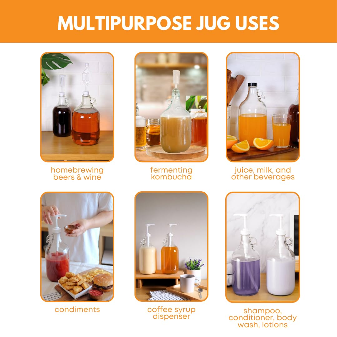 Fastrack 4-Pack 1 Gallon Glass Jug Set (128 oz) w/ Polyseal Caps | Multipurpose 1 Gallon Jug, & Detergent Dispenser for Laundry, Glass Jar for Liquids, Water & Juice