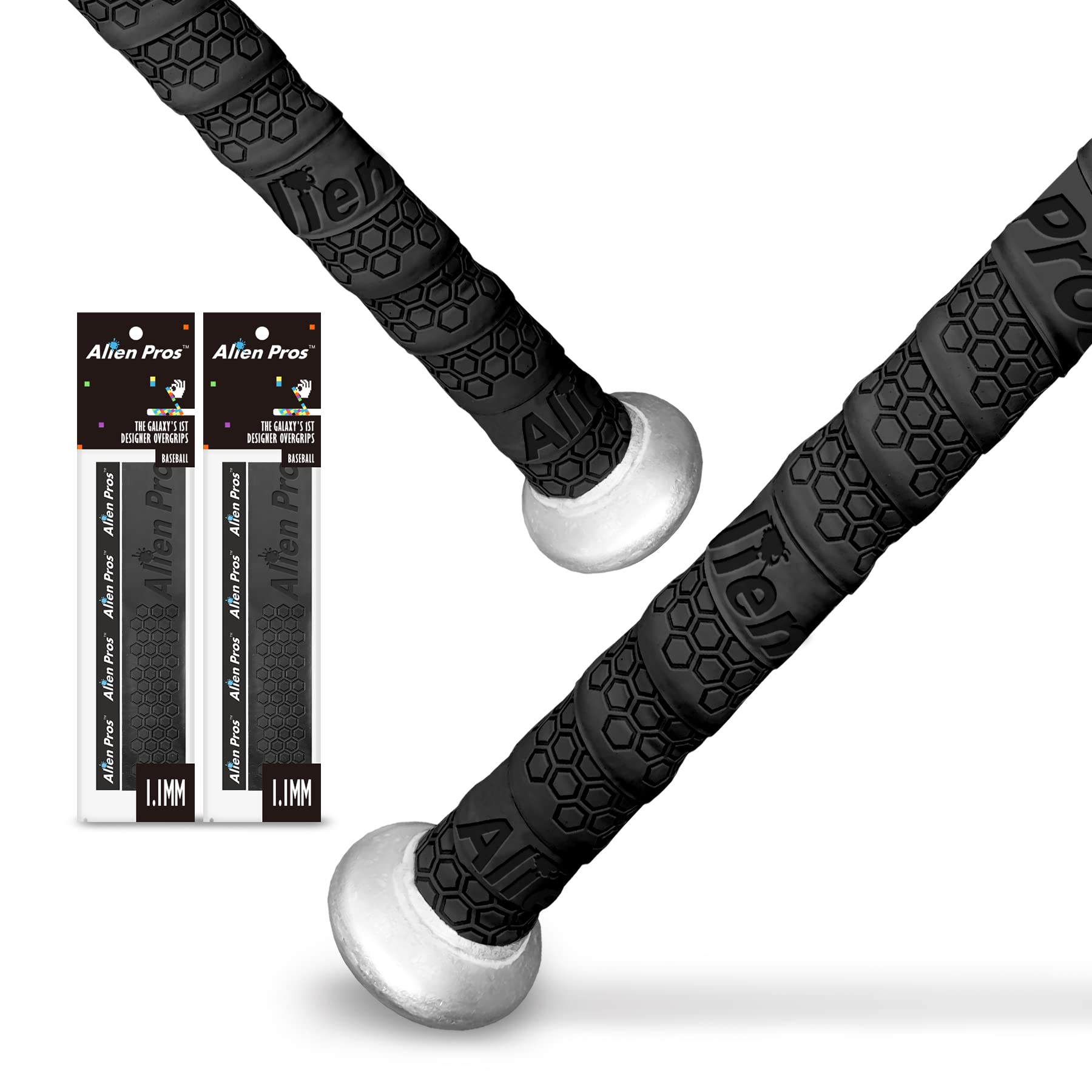Alien Pros Bat Grip Tape for Baseball (2 Grips) - 1.1 mm Precut and Pro Feel Bat Tape - Replacement for Old Baseball bat Grip - Wrap Your Bat for an Epic Home Run (2 Grips, Black)