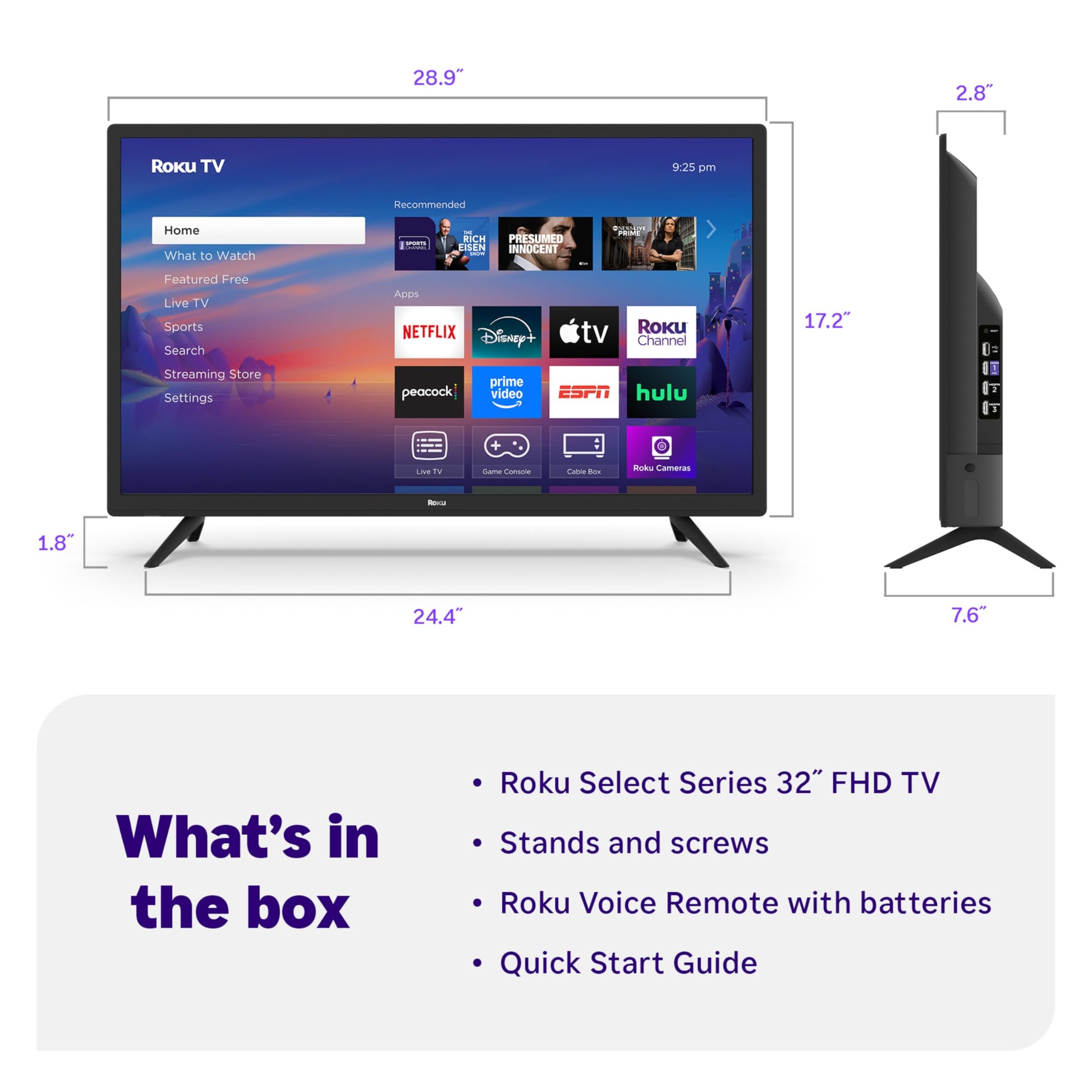 Roku Smart TV 2025 – 32-Inch Select Series, 1080p Full HD TV – Roku TV with Voice Remote – Flat Screen LED Television with Wi-Fi for Streaming Live Local News, Sports, Family Entertainment