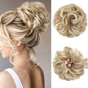 CJL HAIR وصلة شعر كعكة كبيرة فوضوية مموجة مجعدة صناعية على شكل كعكة ذيل حصان وصلات شعر سميكة لتسريحات الشعر المرتفعة للنساء أشقر داكن