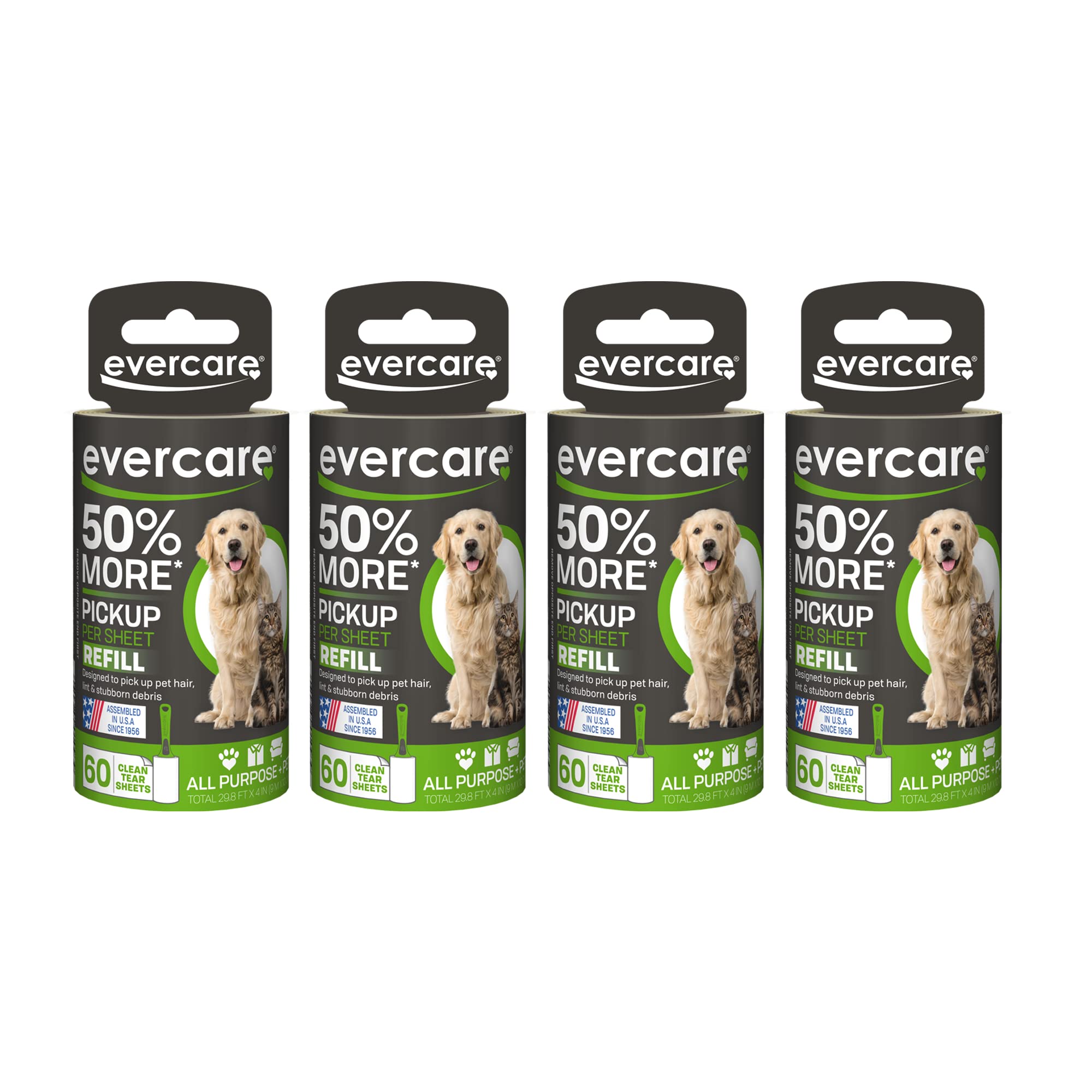 Evercare Pack of 4 Pet Extreme Stick Plus Lint Roller Refill Rolls