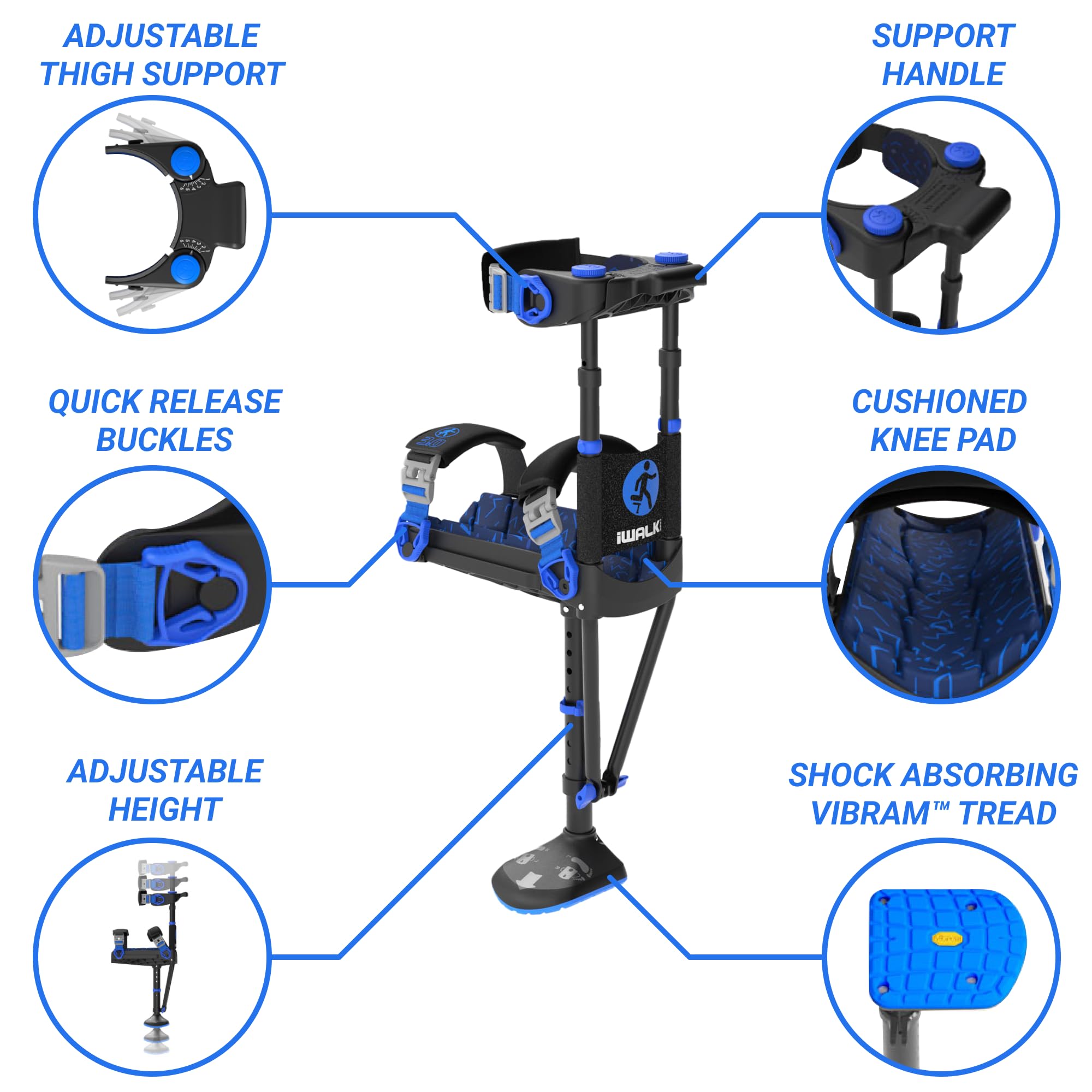 iWALK3.0 – The Original Hands Free Knee Crutch - Alternative to Crutches and Knee Scooters - iWALK Replaces Crutches for Adults - Peg Leg Crutch For Lower Leg Injuries - See All Qualifications for Use