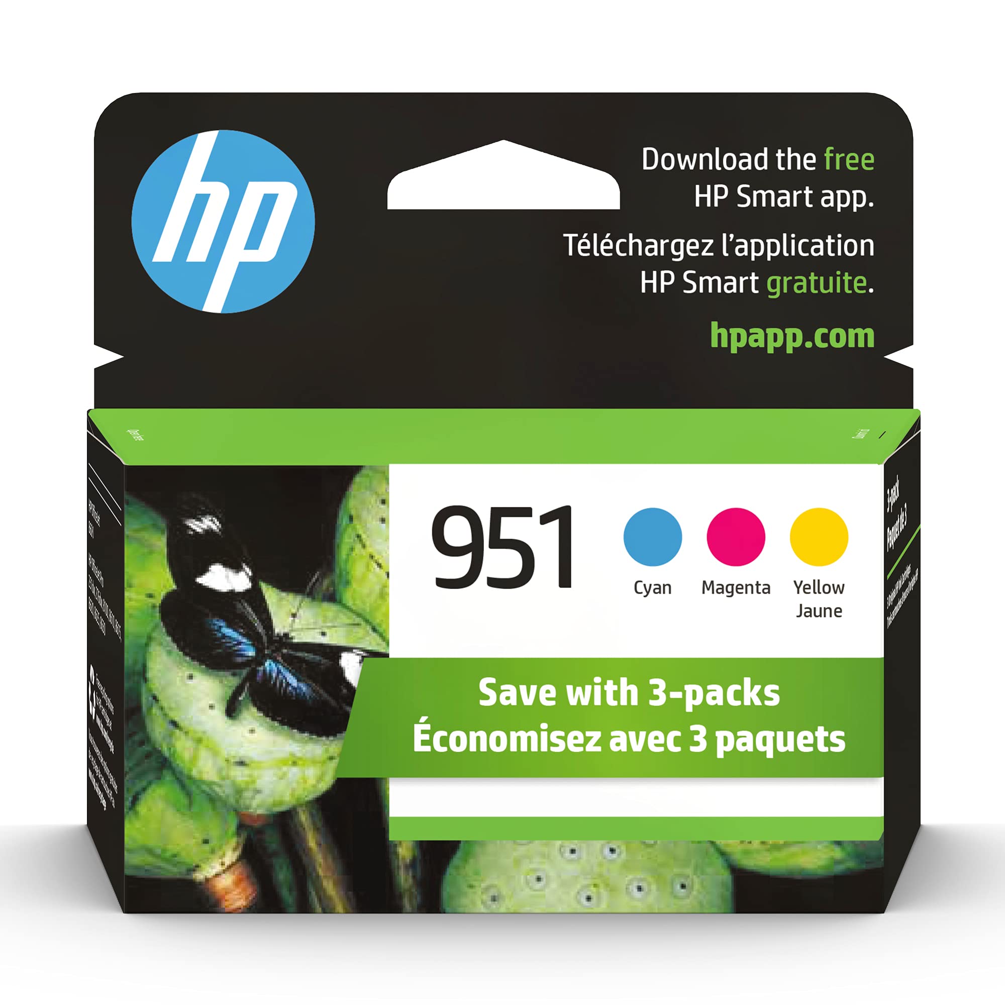 HP 951 Cyan, Magenta, Yellow Ink Cartridges for HP Printers (3 Pack) | Works with OfficeJet 8600, OfficeJet Pro 251dw, 276dw, 8100, 8610, 8620, 8630 | Eligible for Instant Ink | CR314FN