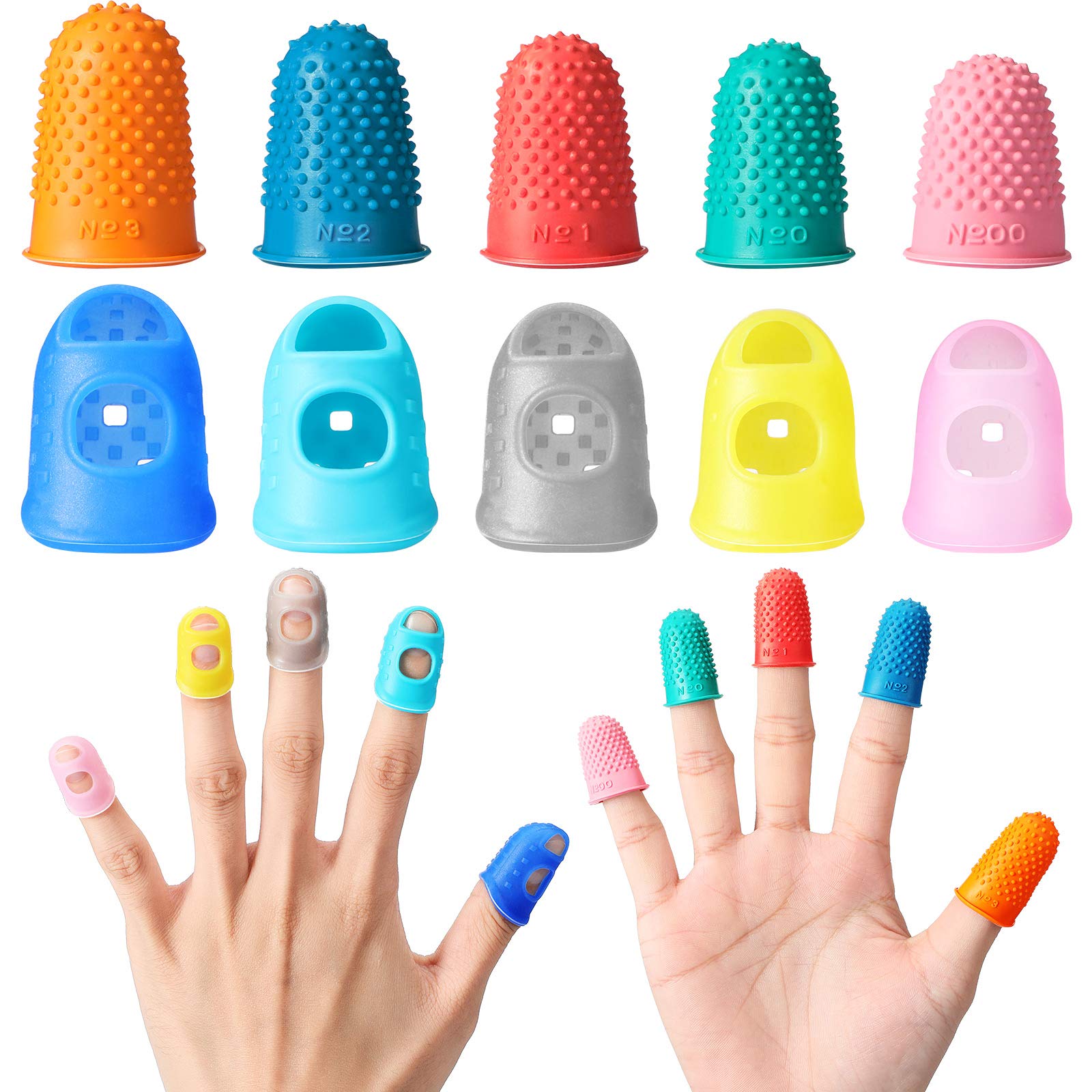 Zonon 20 Pieces Rubber Thimble Hand Sewing Silicone Finger Tips Protector Guard 5 Sizes Finger Pads Grips for Quilting Knitting Sorting Task Embroidery Paperwork Carving Handwork(Blue)