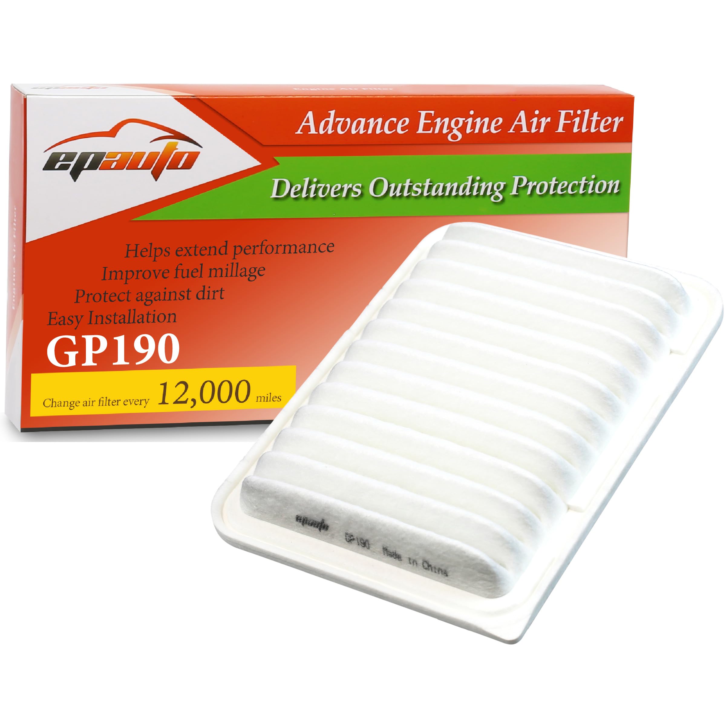 EPAuto GP190 (CA10190) Engine Air Filter, Replacement for Toyota Corolla 1.8L, Yaris, Matrix, Scion iM, xD, Pontiac Vibe – Fits Select Models 2006–2019