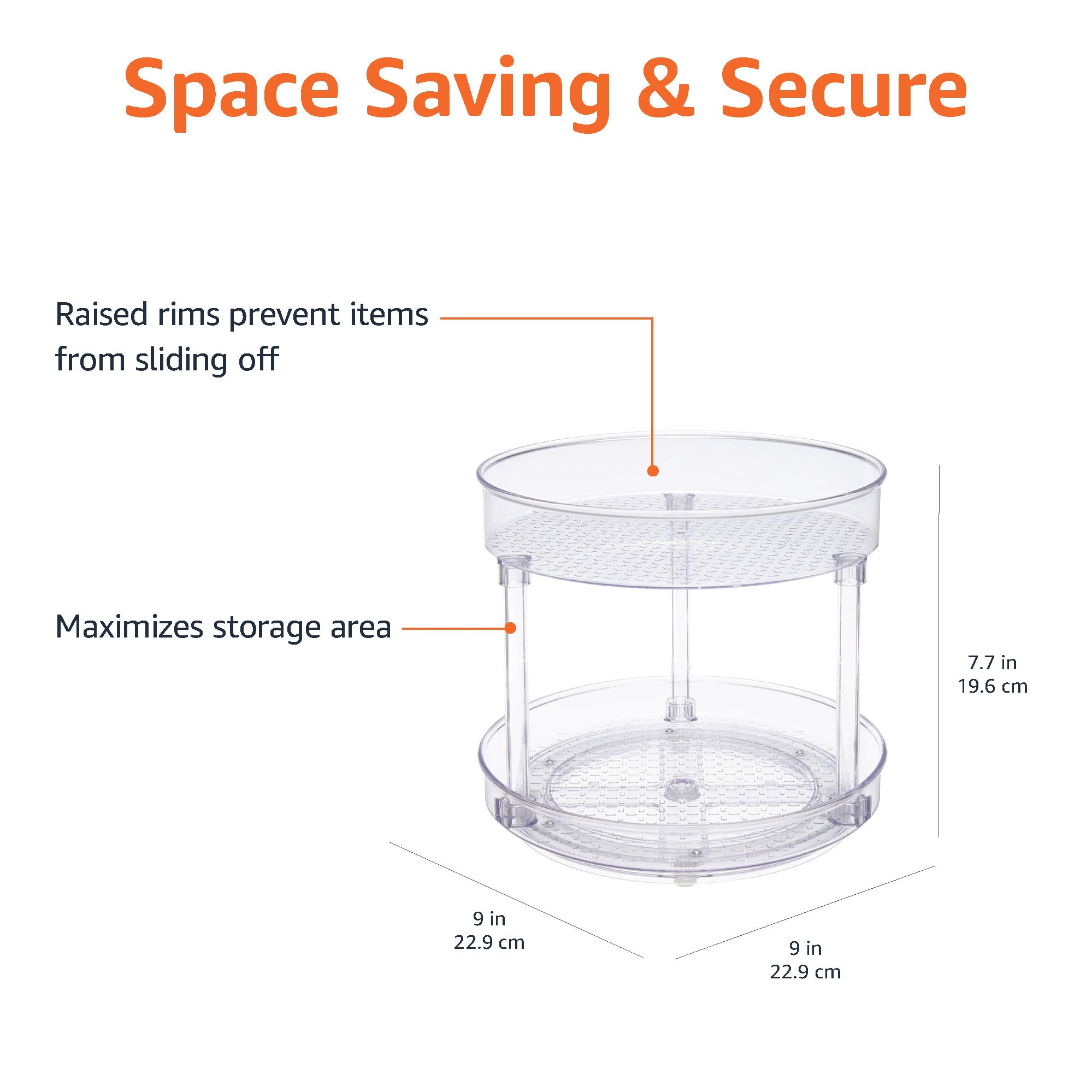 Amazon Basics Lazy Susan Turntable Organizer, 9" Diameter, 2 Tier, Clear