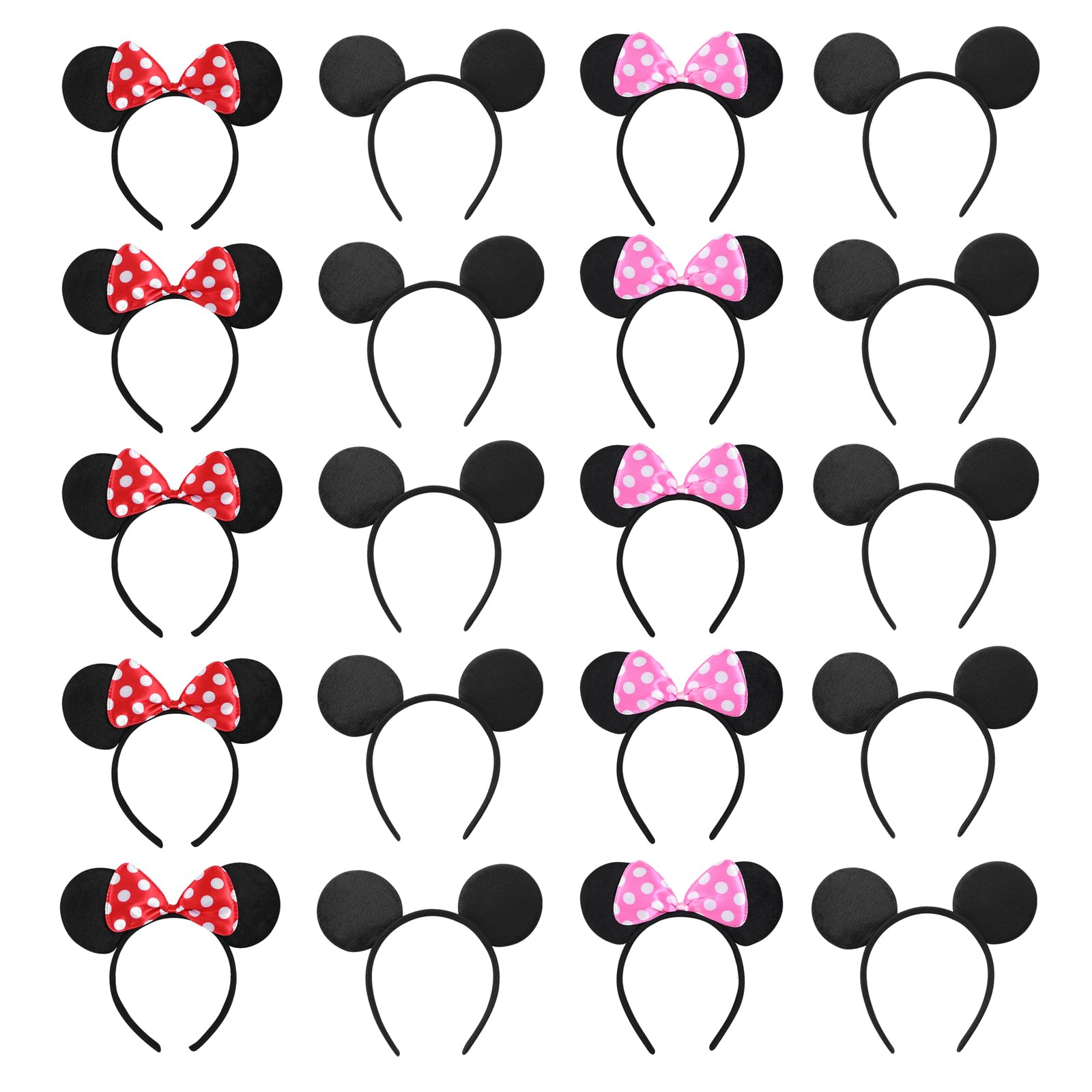 NEWTGAN 20 PCS Mouse Ears Headbands for Birthday Party Theme Park Costume Play Celebration for Boys and Girls (3color) (3 Color)