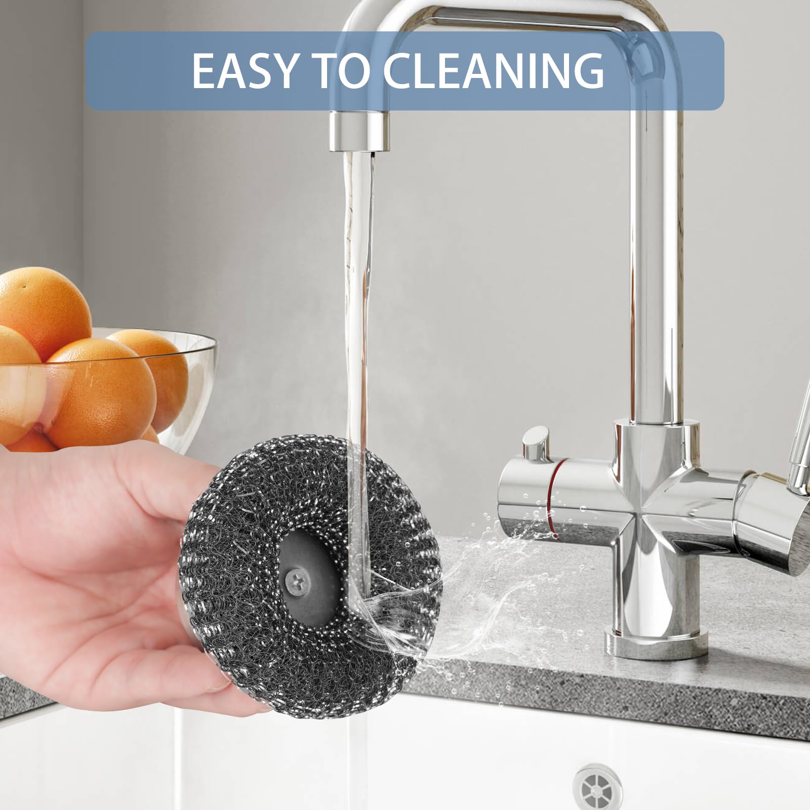 Onewly 2Pack Steel Wool Scrubber Set, Stainless Steel Scrubber with Stainless Steel Handle, for Cleaning Dishes, Cast Iron, Stock Pots, Pans, Griddles, Grills