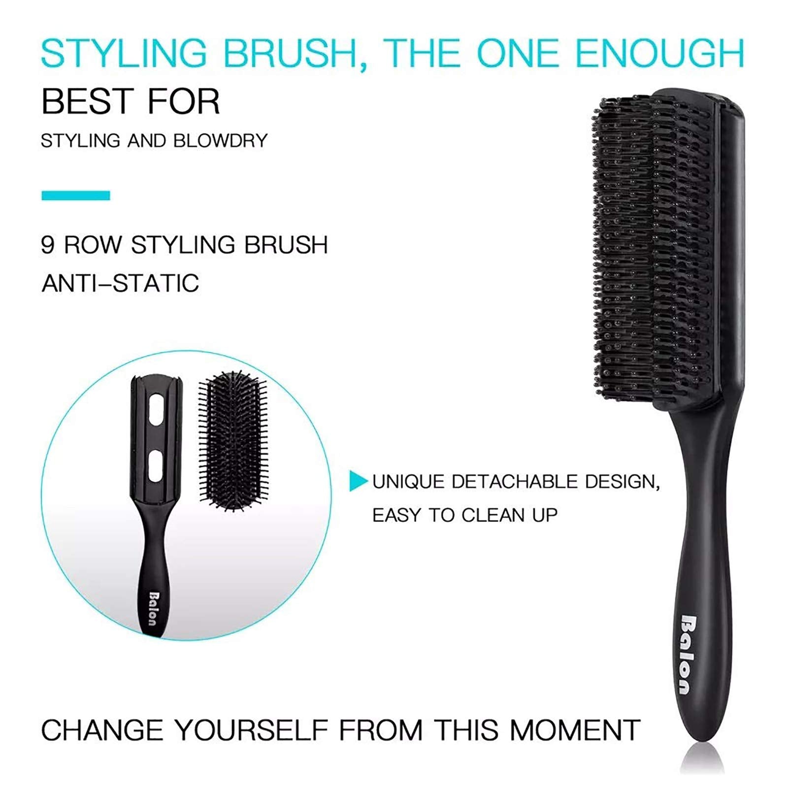Balon Hair Brush for Women and Men, 4Pcs Paddle Brush Detangling Brush Hair Comb Set for Long Thick Thin Curly Hair, Hairbrush Great On Wet or Dry, No More Tangle