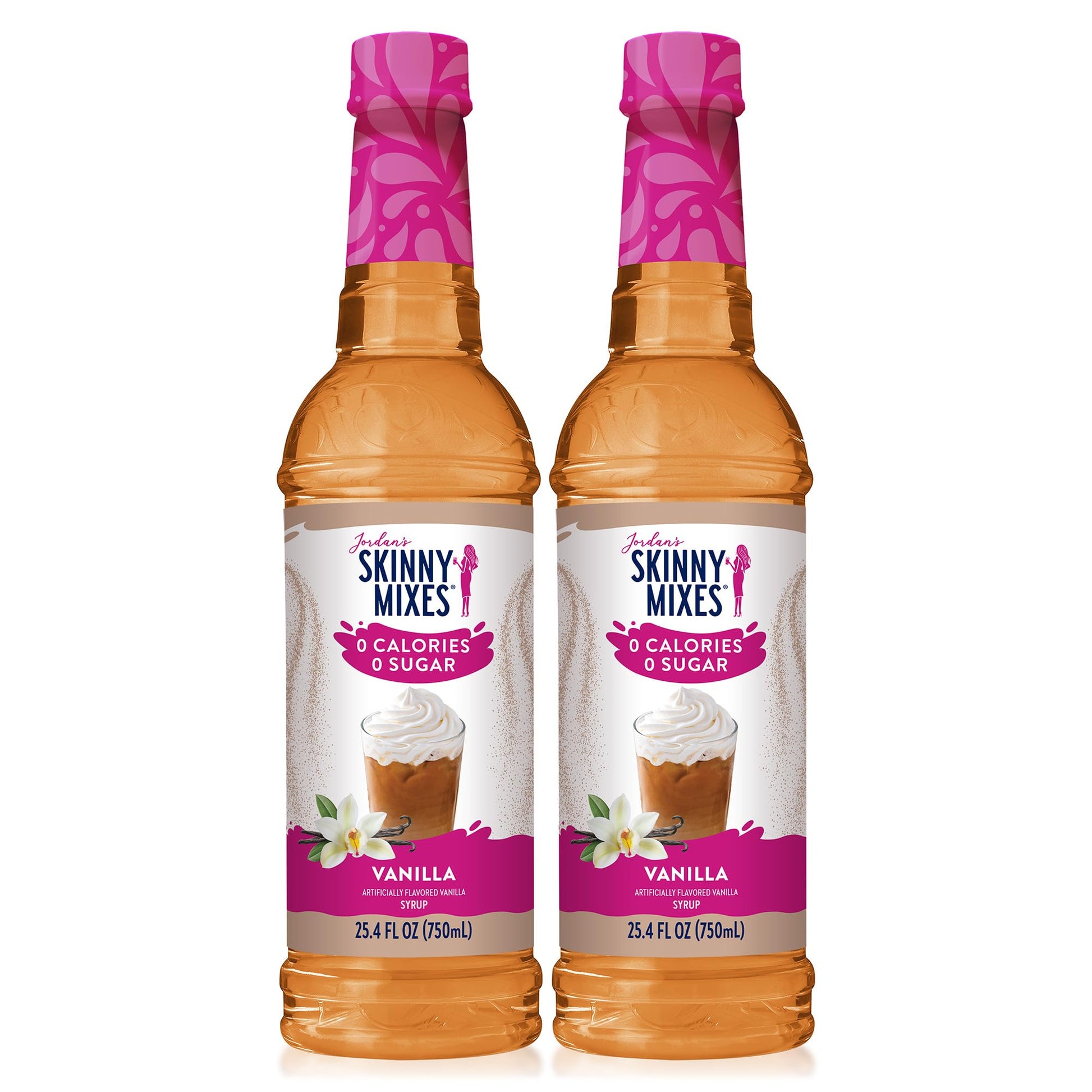 Jordan's Skinny Syrups Sugar Free Coffee Syrup, Vanilla Flavor Drink Mix, Zero Calorie Flavoring for Chai Latte, Protein Shake, Food and More, Gluten Free, Keto Friendly, 25.4 Fl Oz, 2 Pack
