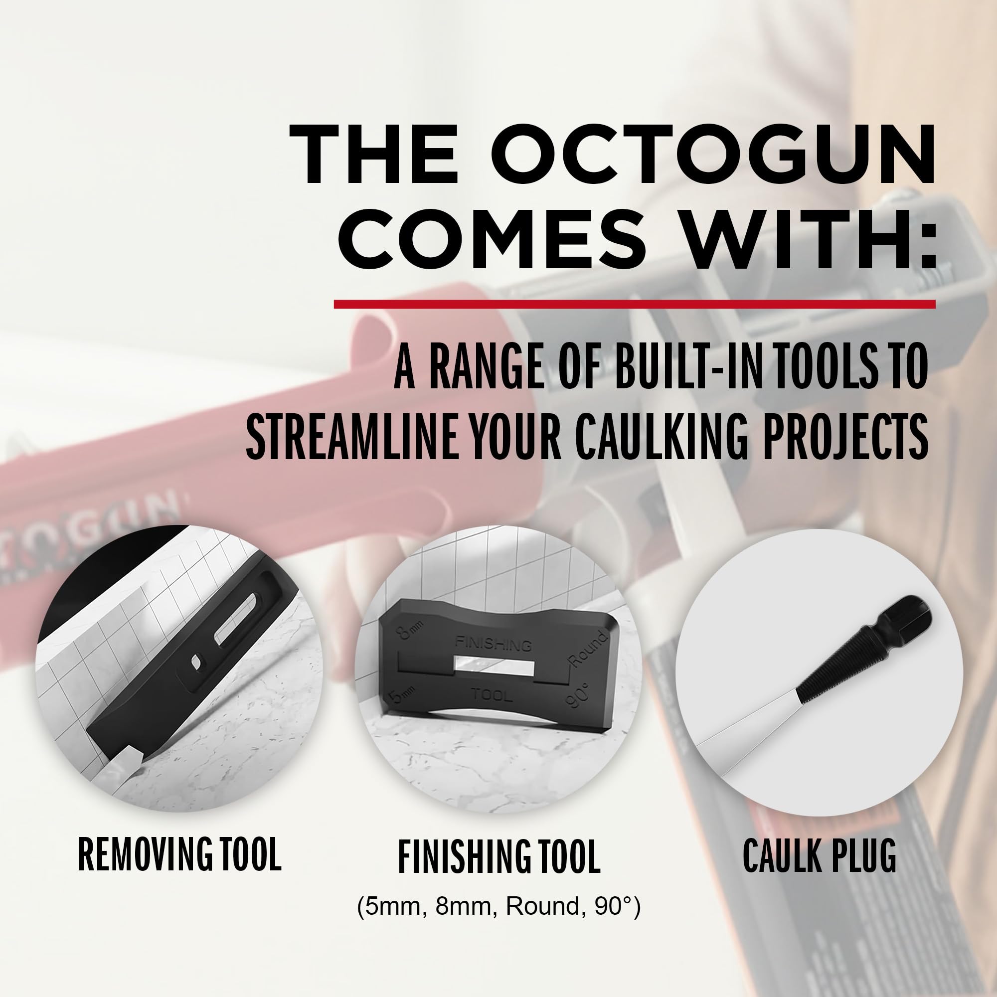 Newborn Octogun 930-GTD Drip-Free Caulking Gun - Gator Trigger Grip | Fits 1/10 Gallon Cartridge |10:1 Thrust Ratio | Smooth Hex Rod Cradle with Built-in Smoother Tool | Scraper & Plug Included