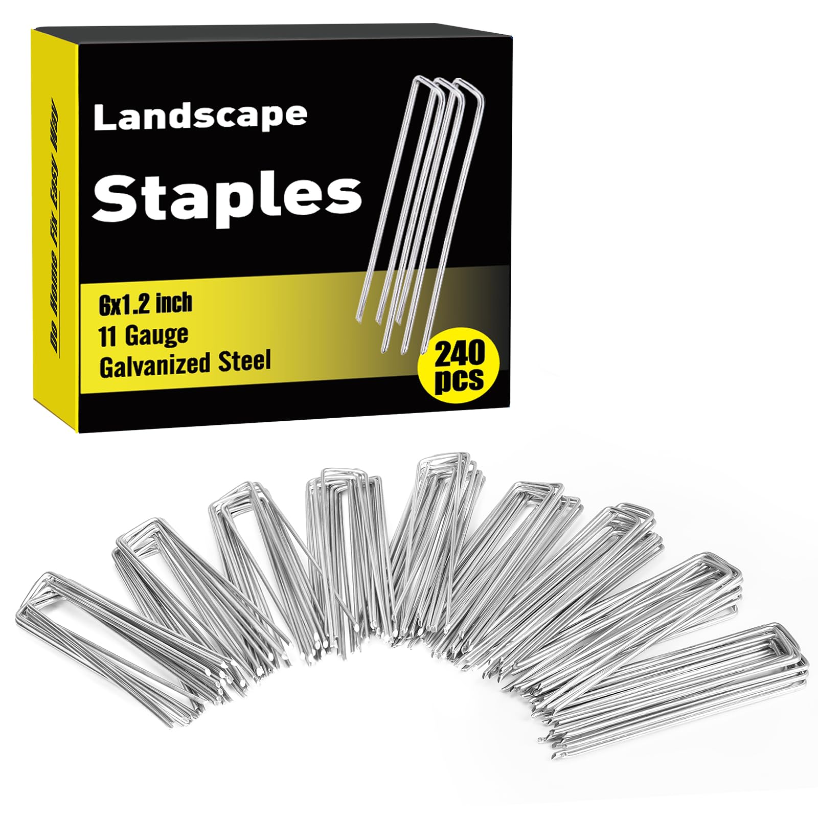 HongWay 240 Pack 6 Inch Landscape Staples, Garden Staples Galvanized Landscaping Fabric SOD Pins Heavy Duty 11 Gauge Yard Ground Stakes for Gardening Plant Cover, Turf, Lawn, Fence, Tent