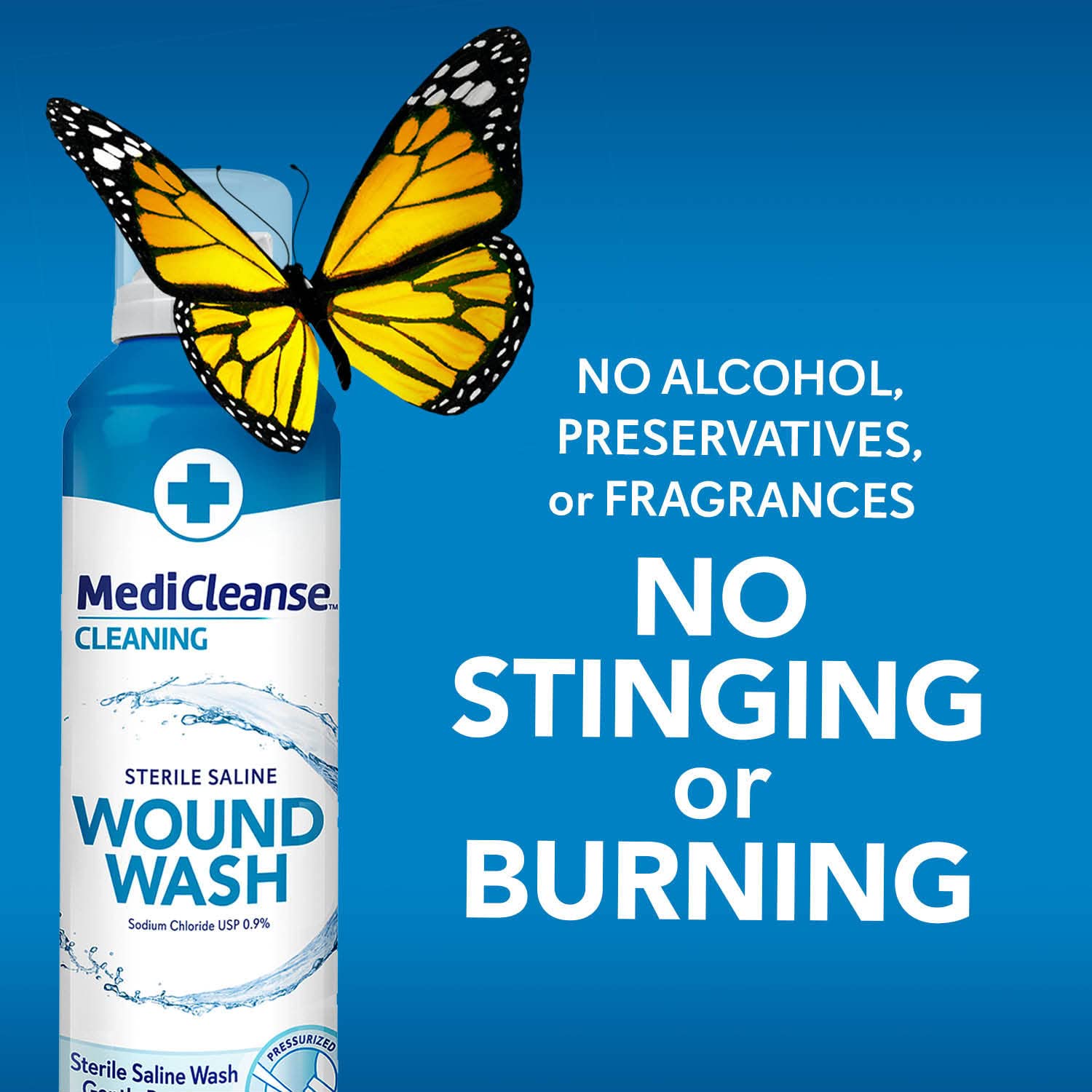 MediCleanse First Aid Sterile Saline Wound Wash, Promotes Healing, No Stinging or Burning, 7.4 oz Spray Can - Made in USA