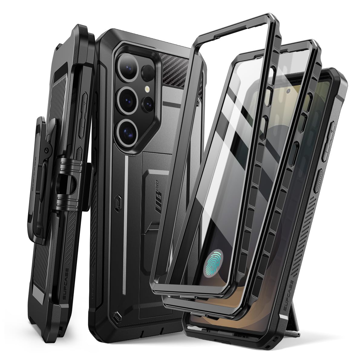 جراب SUPCASE لهاتف Samsung Galaxy S25 Ultra مع مسند (Unicorn Beetle Pro)، [2 إطار أمامي] [واقي شاشة مدمج ومشابك حزام] جراب هاتف بحماية عسكرية لهاتف S25 Ultra مقاس 6.9 بوصة، أسود