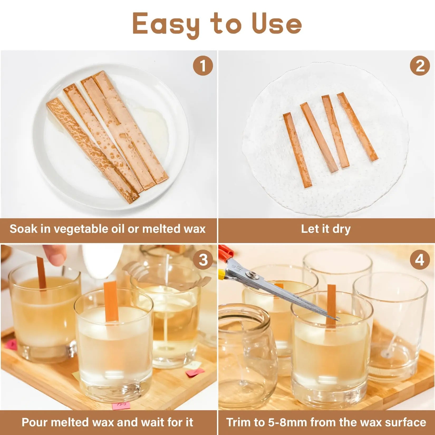 MAQIHAN 100 Wood Wicks for Candles Making - Smokeless Wooden Candle Wicks Crackling Candle Wax Wood Wick mechas para velas de cera Candle Making Wicks for Paraffin Candle Soy Wax Candlemaking(50 Sets)