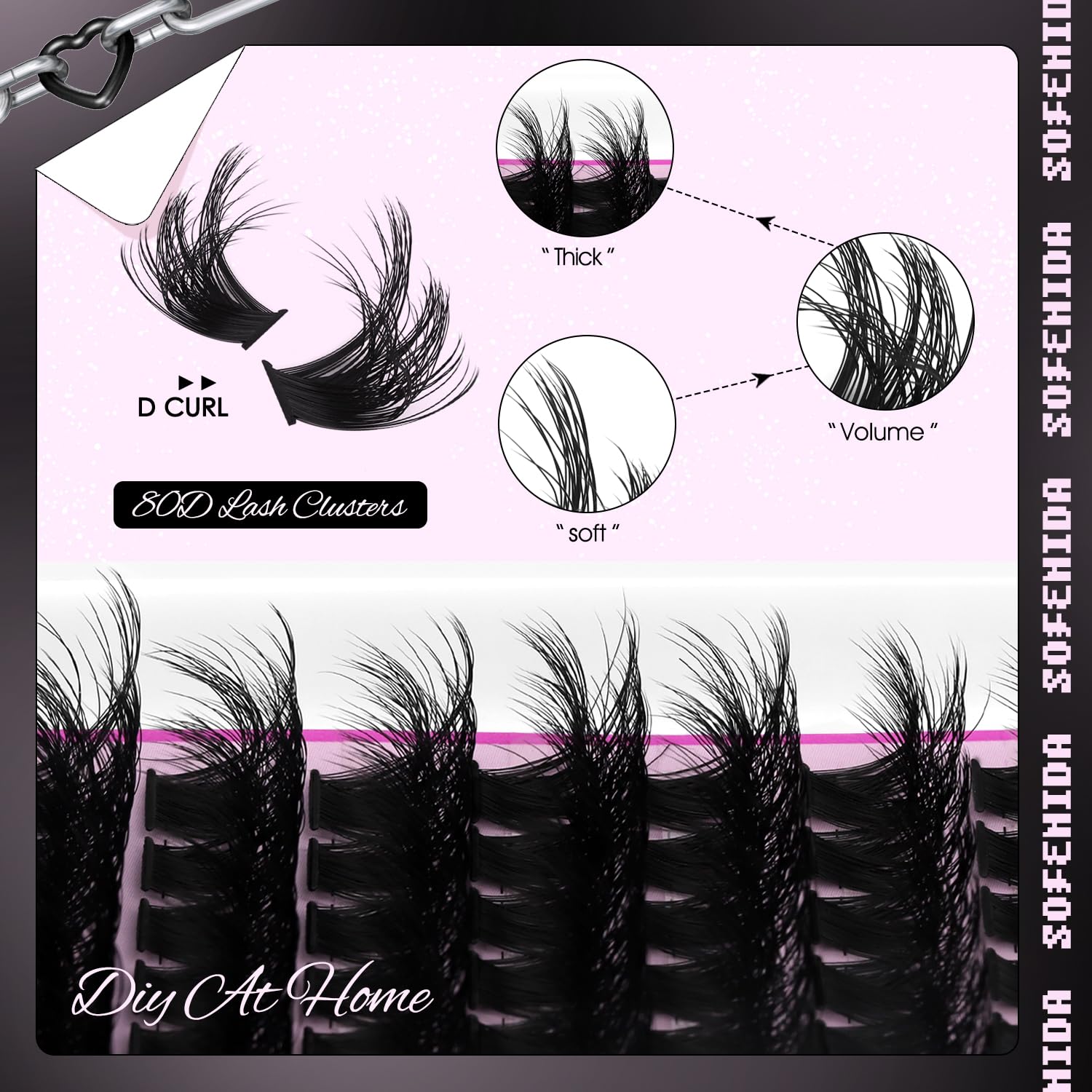 SOFENIDA Lash Clusters Kit 80D Lash Clusters Kit 10-18mm Volume Eyelash Clusters D Curl Cluster Eyelash Extensions 3D Wispy Lashes Clusters DIY Lash Extension Kit(80D-10-18MIX Thick Kit)