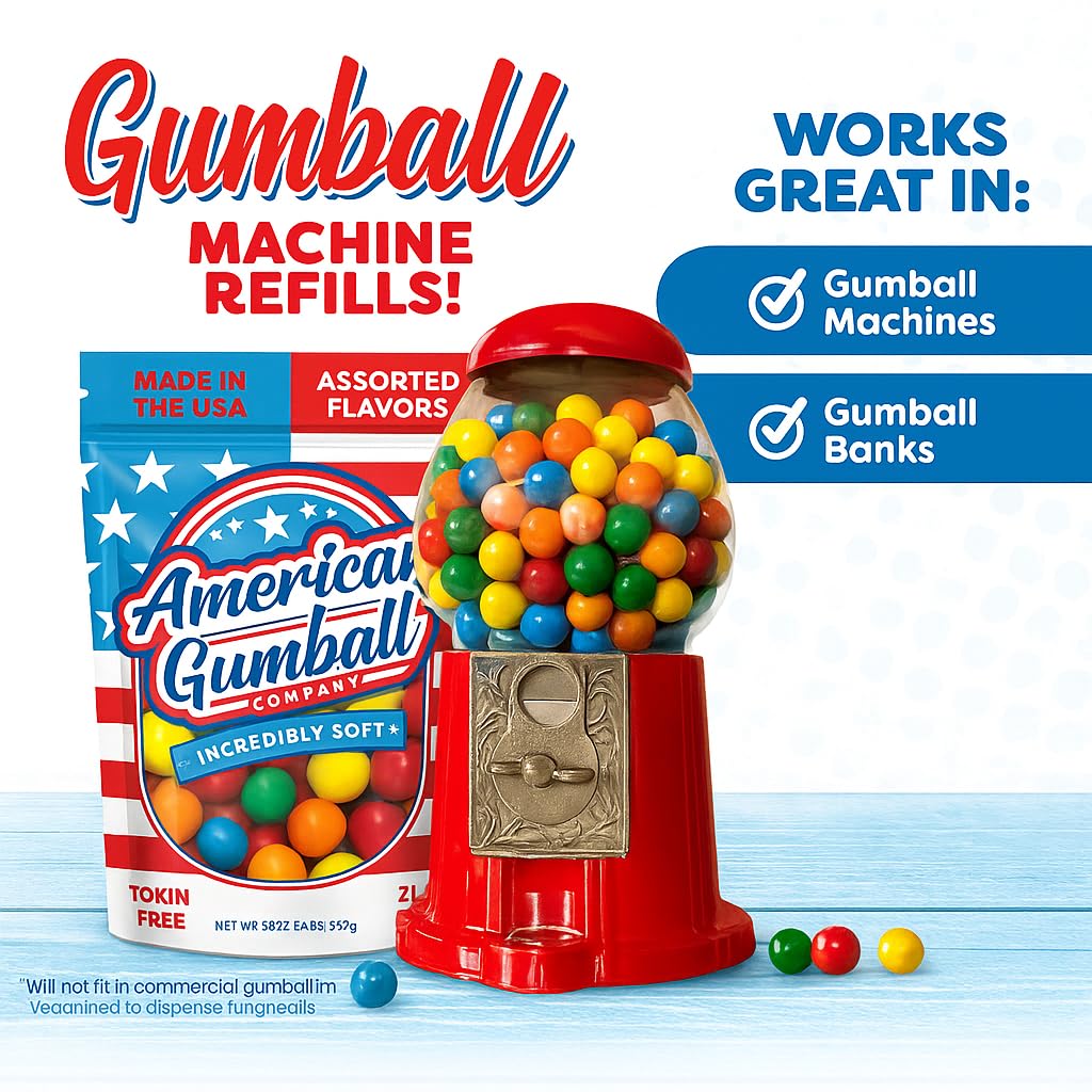 American Gumball Company Refill Gumballs 2 Pound Bag - .62 inch Small Gumballs for 1/2" Gumball Machine, Assorted Flavors