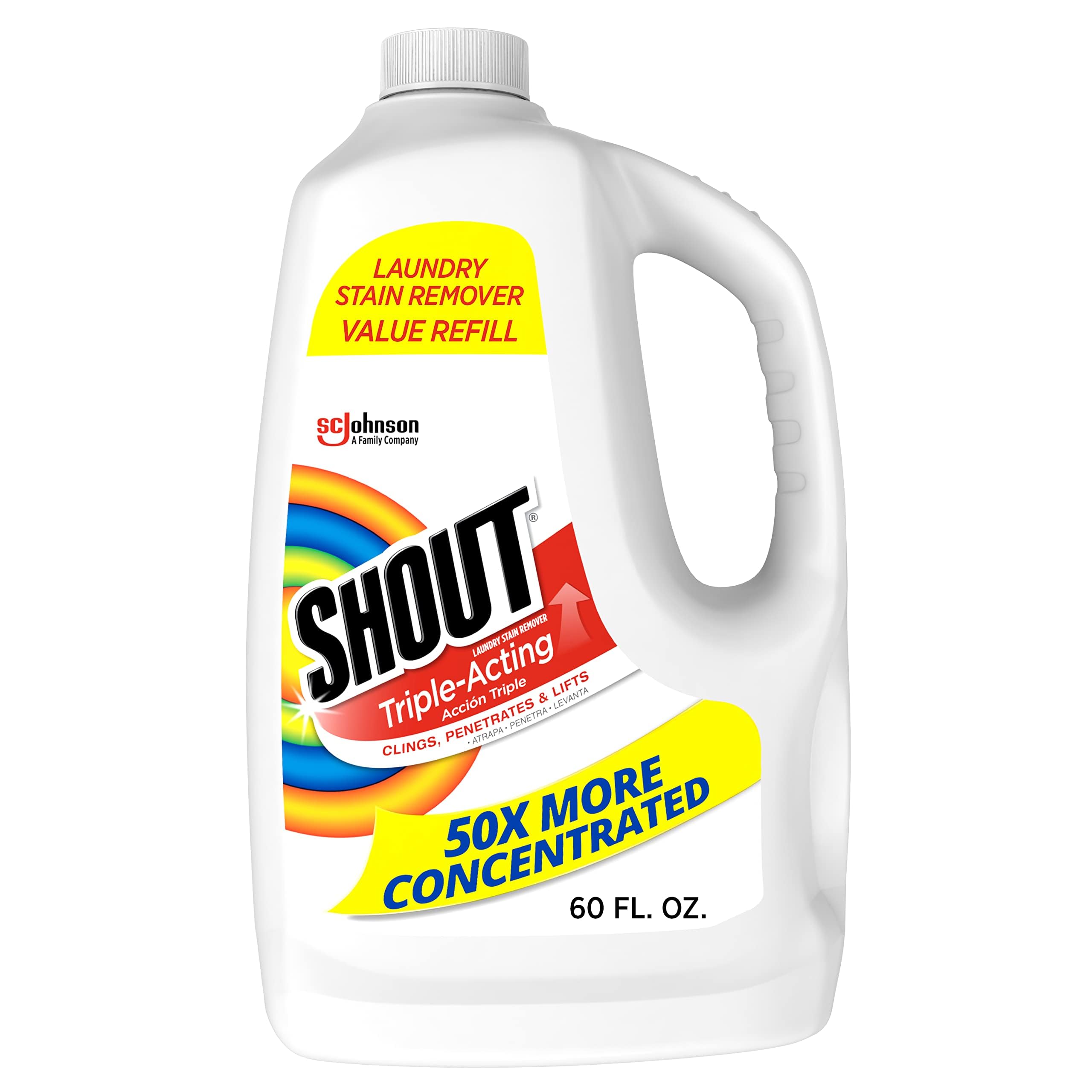 Shout Active Enzyme Laundry Stain Remover Spray for Clothes, Triple-Acting Formula Clings, Penetrates, and Lifts Tough & Everyday Stains - Prewash Refill 60oz (1.7L)