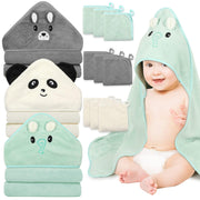 Sublaga 12 PCS Baby Towels, 3 PCS Soft Hooded Baby Towels & 9 PCS Washcloths, Baby Bath Towels for Newborns, Infants & Toddlers- Ultra Absorbent, Cute Baby Towel Gift for Boys & Girls