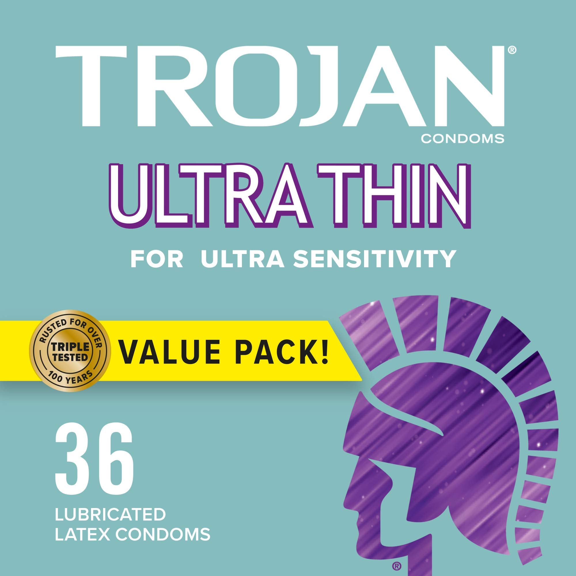 TROJAN Ultra Thin Condoms for Sensitivity, Lubricated TROJAN Condoms for Men, 36 Count Value Pack