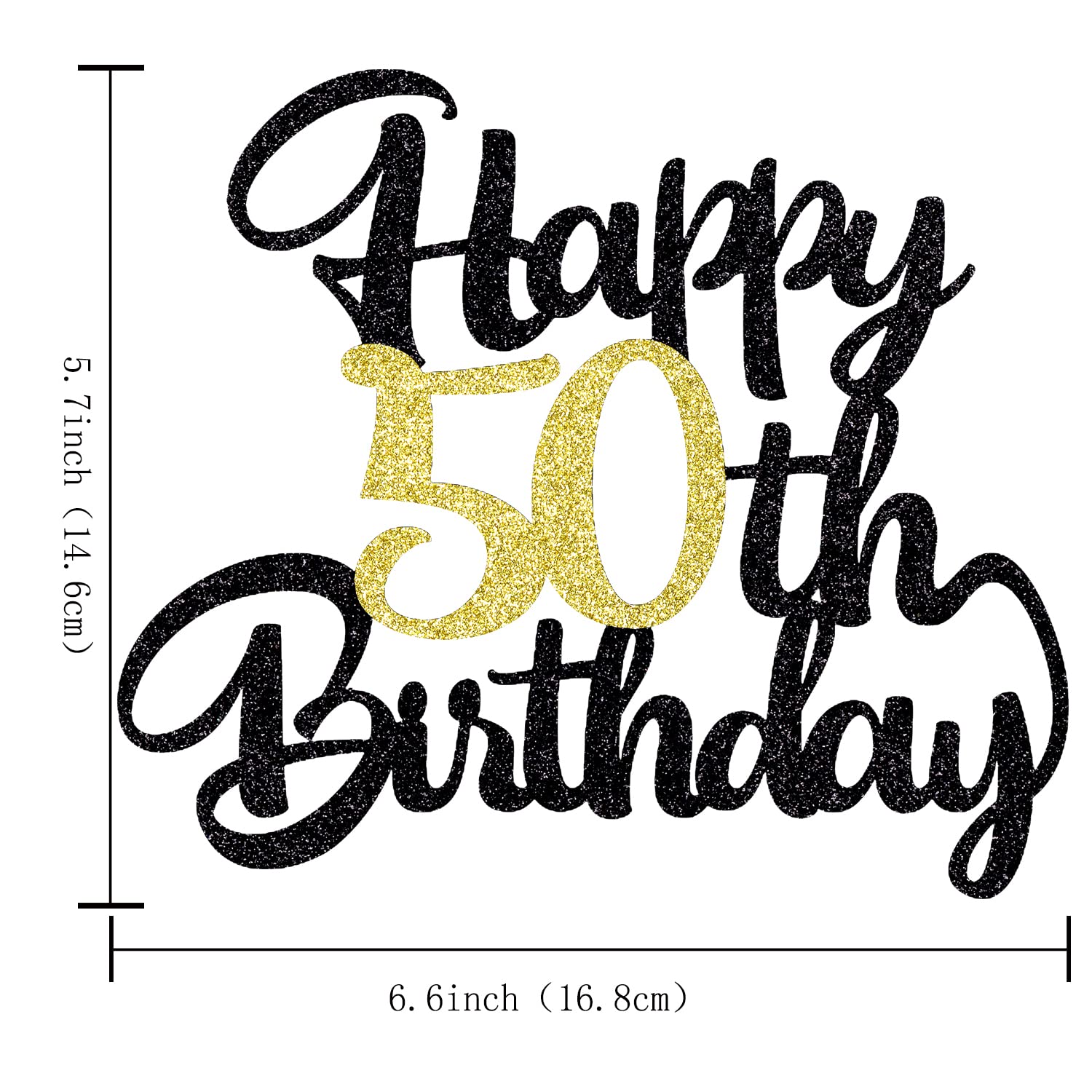 Klionjor 50th Happy birthday cake topper happy birthday cake decoration 50th birthday party decoration gift plugin (50) Black gold
