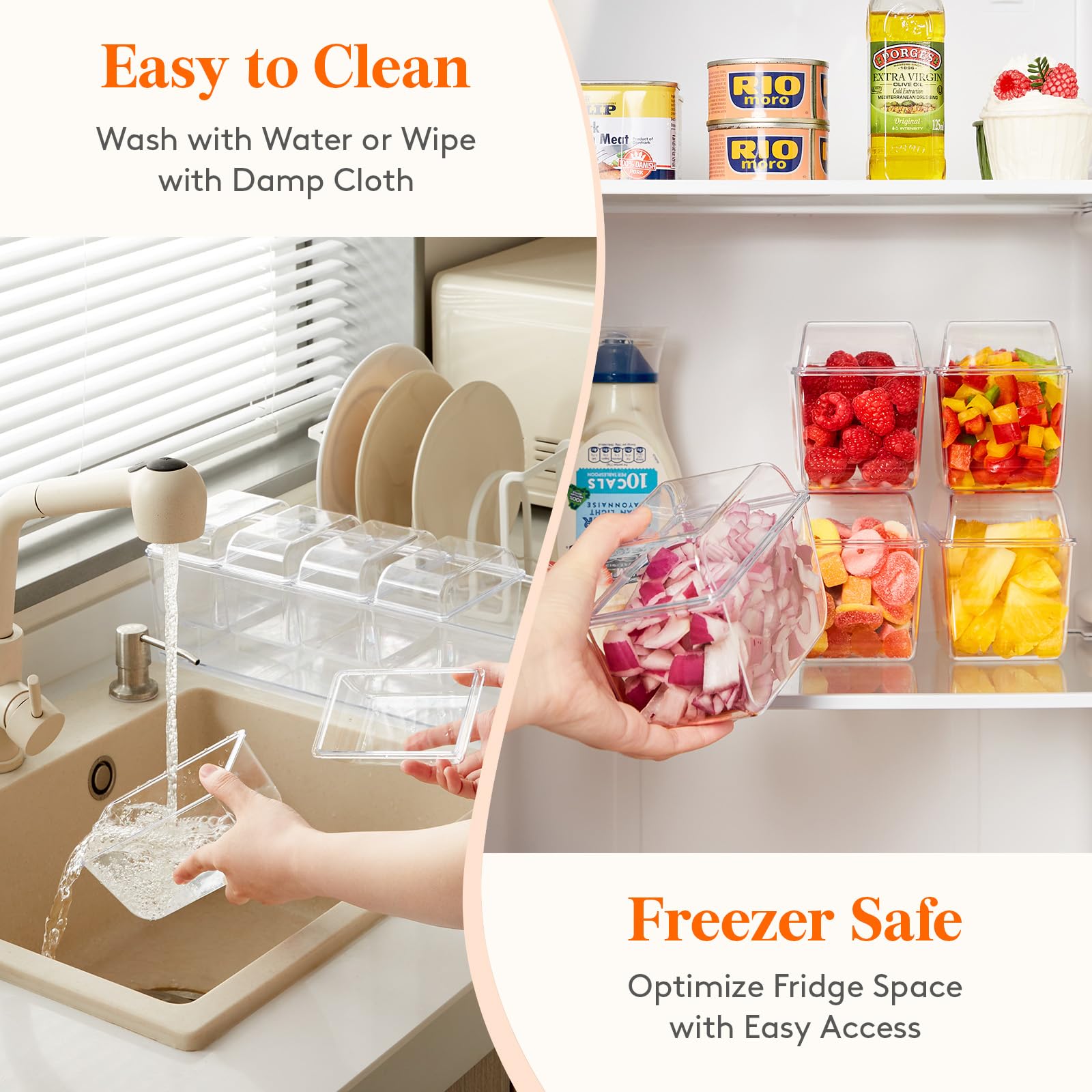 Lifewit Ice Chilled Condiment Caddy with 5x 20oz(2.5 cup) Containers, 15.3" Condiment Server with Separate Lids, Serving Tray Platter with Removable Dishes for Bar, Fruit, Salad, Taco, Party Garnish