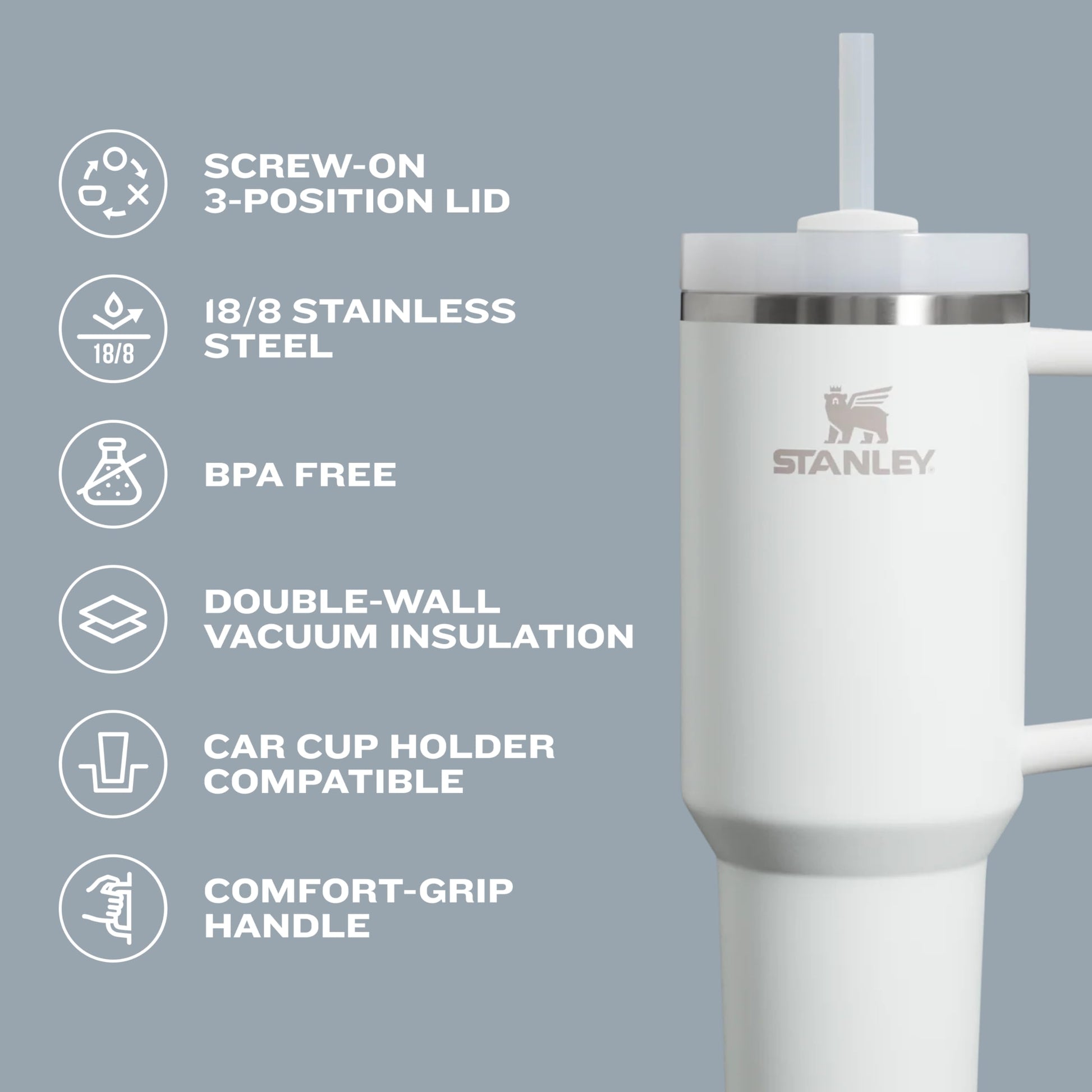 Stanley Quencher H2.0 Tumbler with Handle and Straw 30 oz | Flowstate 3-Position Lid | Cup Holder Compatible for Travel | Insulated Stainless Steel Cup | BPA-Free | Rose Petal Shimmer