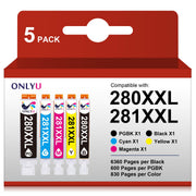 ONLYU 280XXL 281XXL Compatible for Canon Ink 280 and 281 Cartridges PGI-280XXL CLI-281XXL for Canon TR8520 Ink Cartridges for Pixma TR8620 TR8620a TS6320 TR7520 TS6120 TS6220 TS8220 TS9520 (5 Packs)