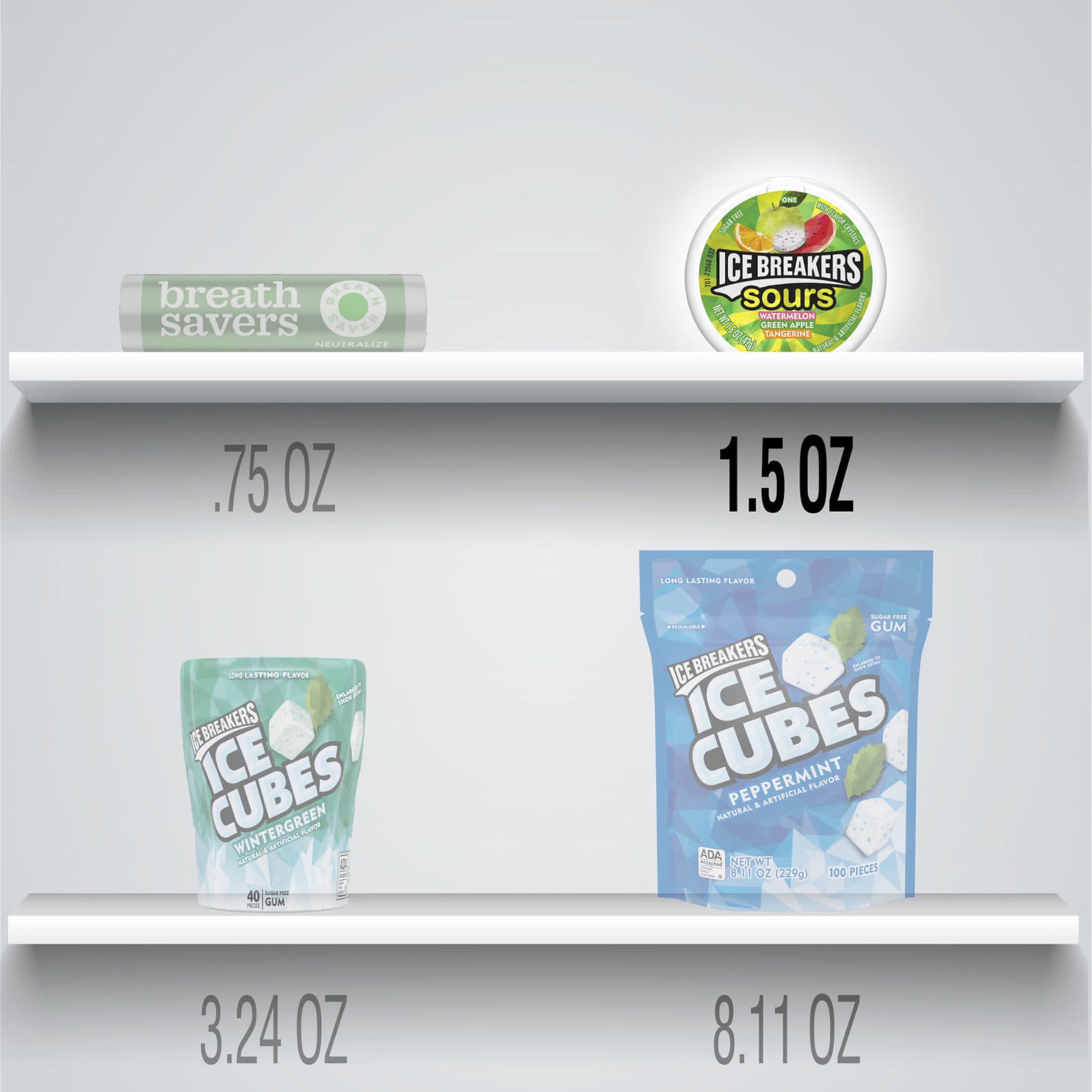 ICE BREAKERS Sours Assorted Fruit Flavored Sugar Free Mints Tins, 1.5 oz (8 Count)