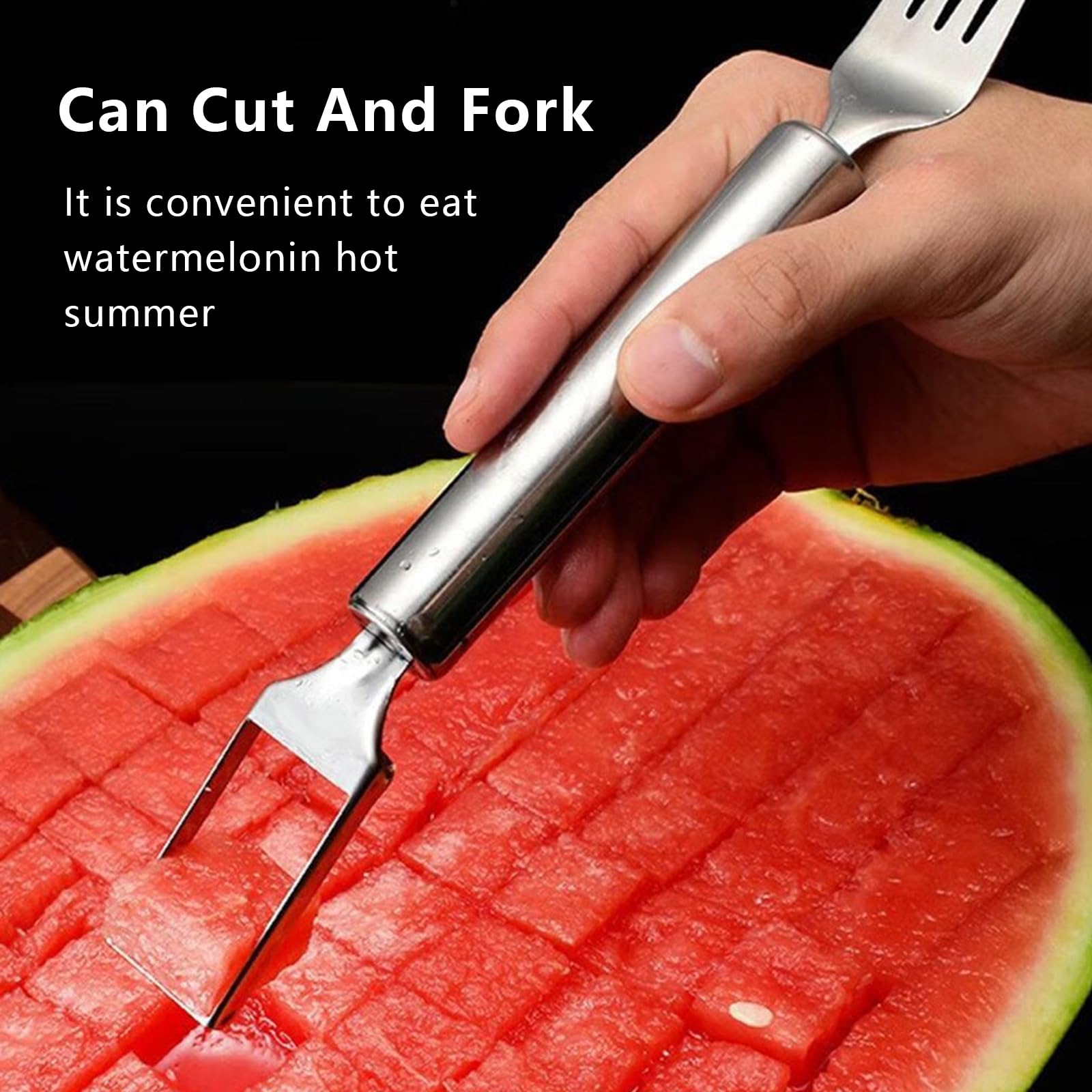 2Pcs Watermelon Fork Slicer Cutter, 2-in-1 Stainless Steel Fruit Cutter, Watermelon Cutter，New Upgrade Dual Head Watermelon Fork Slicer Tool, Summer Fruit Cutting Home Kitchen Gadgets.