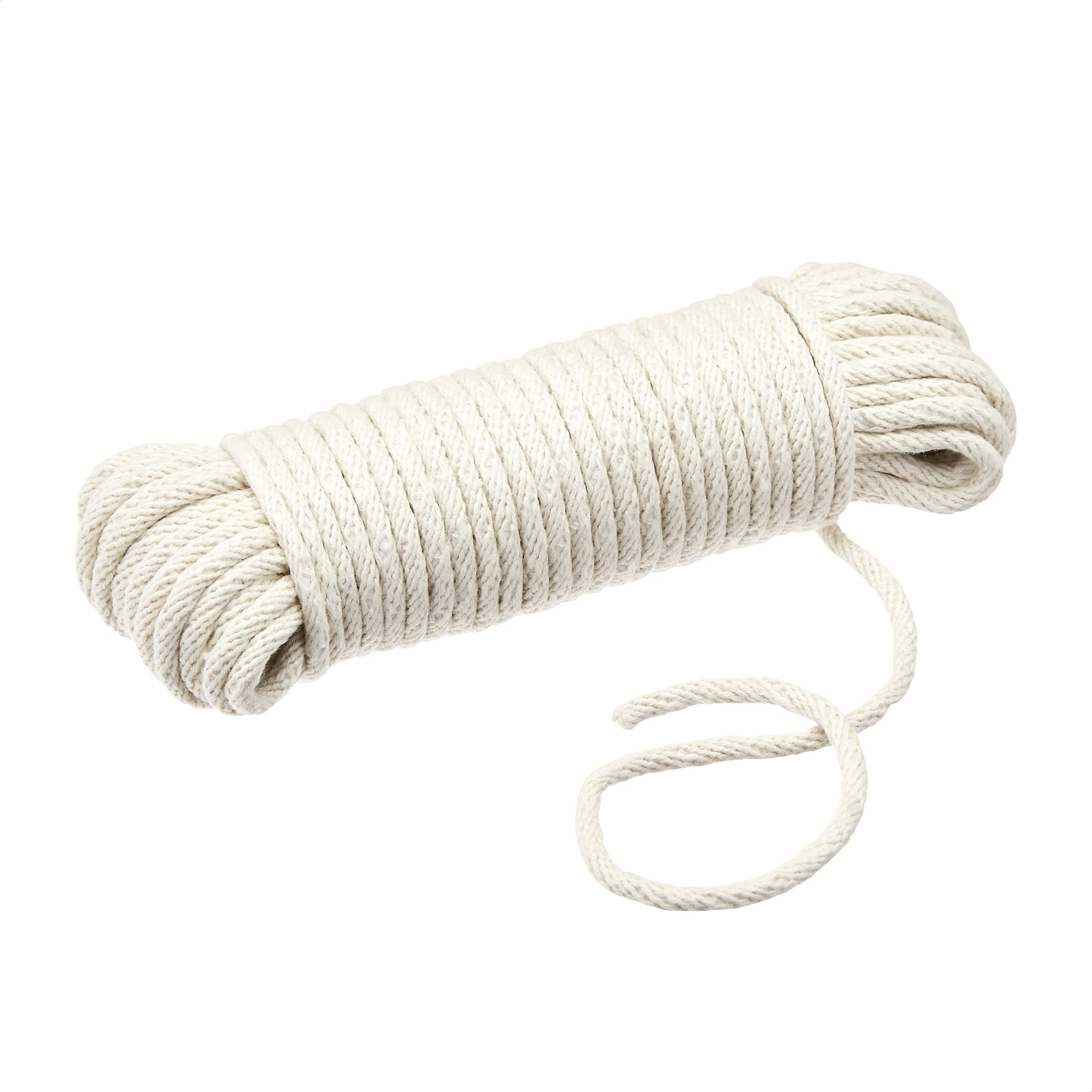 Amazon Basics Natural Cotton Braided Rope, All-Purpose, Clothesline, DIY Crafts, Versatile, Indoor & Outdoor Use, 3/16 Inch x 50 Foot (4.5mm x 15m), Off White