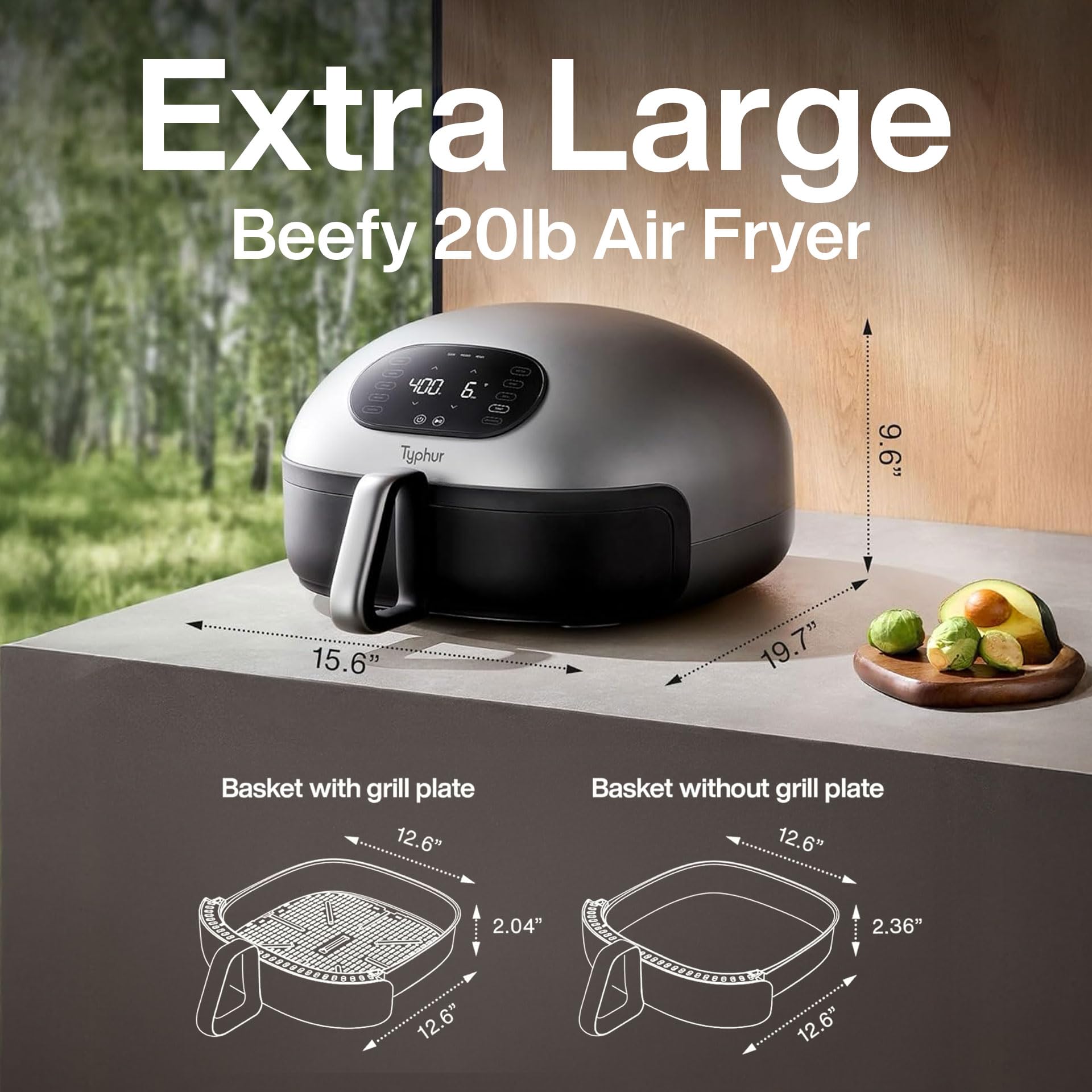 Typhur Dome 2 Air Fryer, Extra Large Airfryer with Superior Airflow, Self-cleaning Smart Digital Fryer with PFAS free Basket for Quick Easy Meals, Up to 32 Chicken Wings Capacity [New Version]