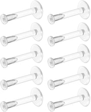 WildVibe 16g Bioflex Labret Clear Piercing Retainers - 10pc Set - Plastic Piercings Stud Earrings for Sports, Work, Surgery - Helix, Tragus, Lip, Medusa, Monroe (6mm, 8mm)