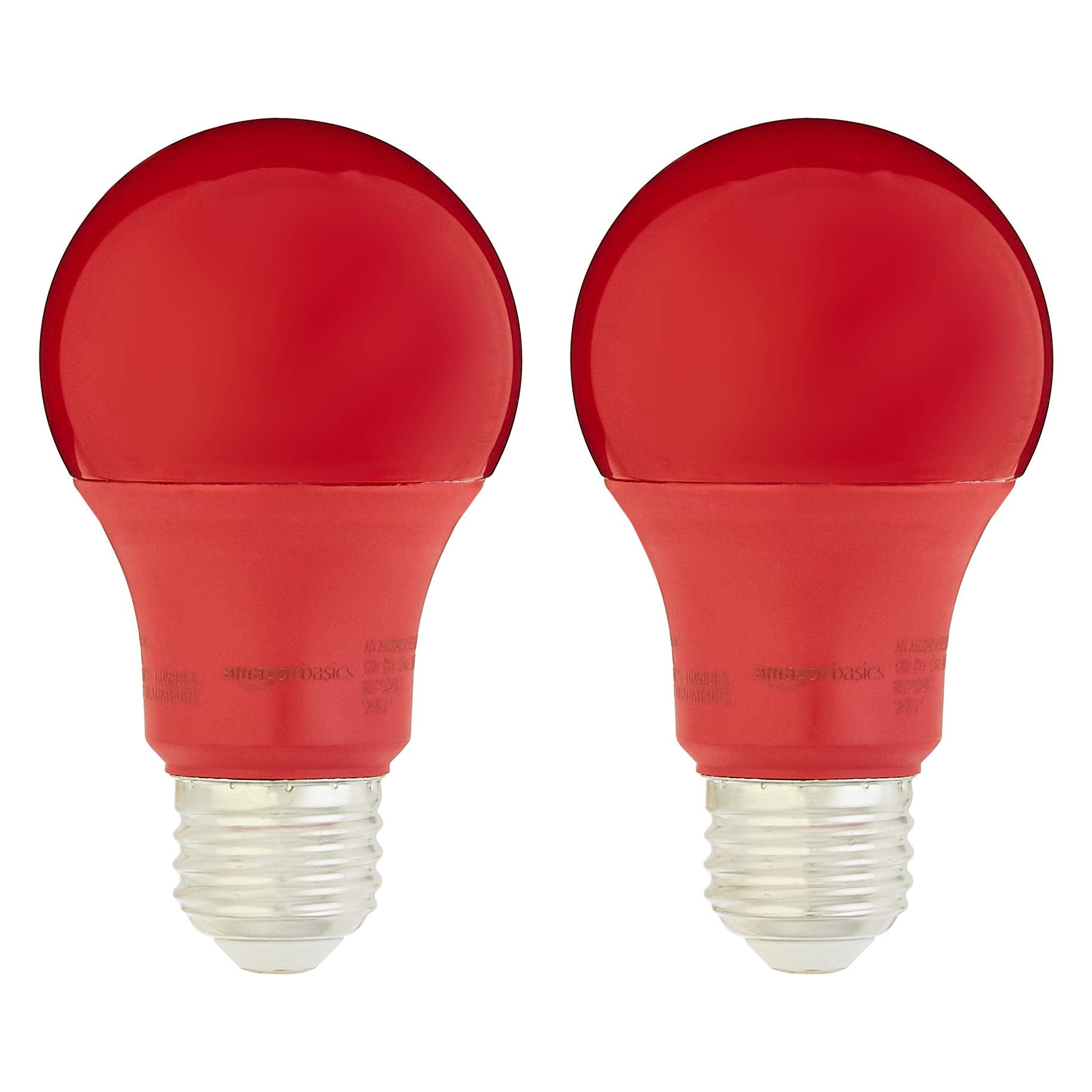 Basics A19 Red Color Party LED Light Bulbs, 60 Watt Equivalent, Energy Efficient 9W, E26 Standard Base, Non-Dimmable, 10,000 Hour Lifetime, 2-Pack