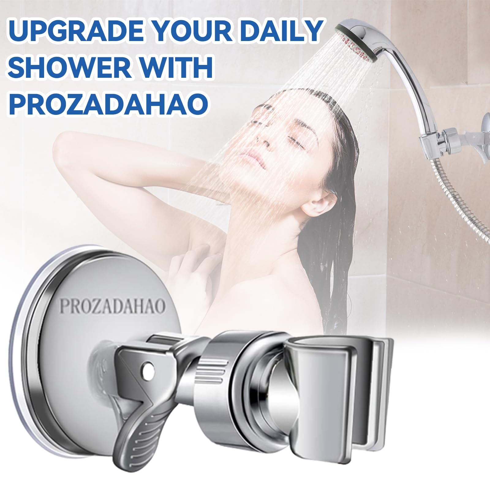 PROZADAHAO Adjustable Shower Head Holder, Bathroom Suction Cup Handheld Shower Head Bracket, Removable Wall Mounted Suction Bracket (Silver-1)
