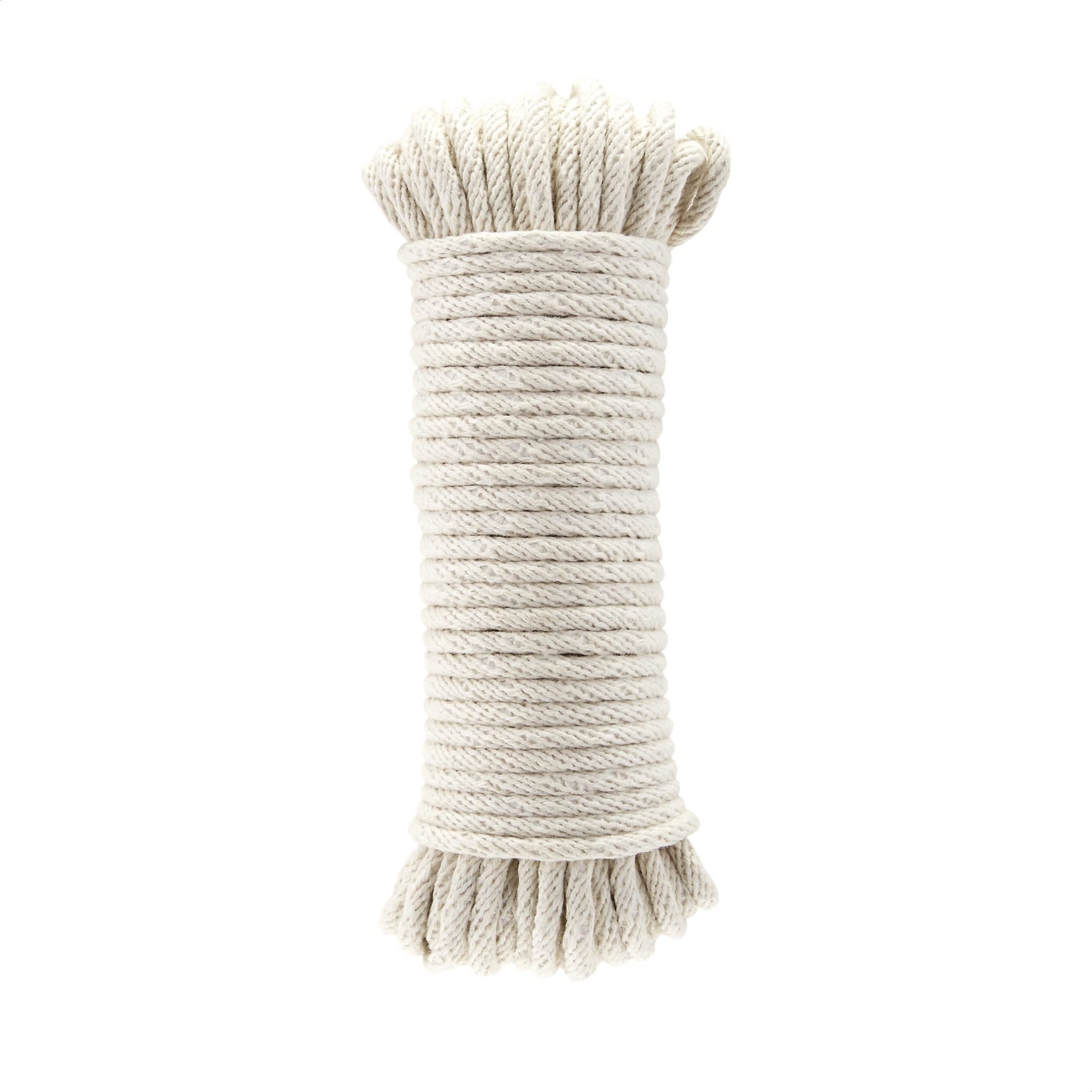 Basics Natural Cotton Braided Rope, All-Purpose, Clothesline, DIY Crafts, Versatile, Indoor & Outdoor Use, 3/16 Inch x 50 Foot (4.5mm x 15m), Off White