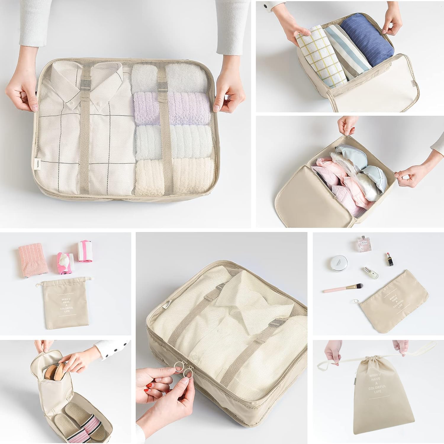 LANSKLBD 8 Set Packing Cubes for Suitcases Travel Luggage Packing Organizers,Travel Accessories Essentials Luggage Organizer with Shoe/Tioletry/Laundry Bag
